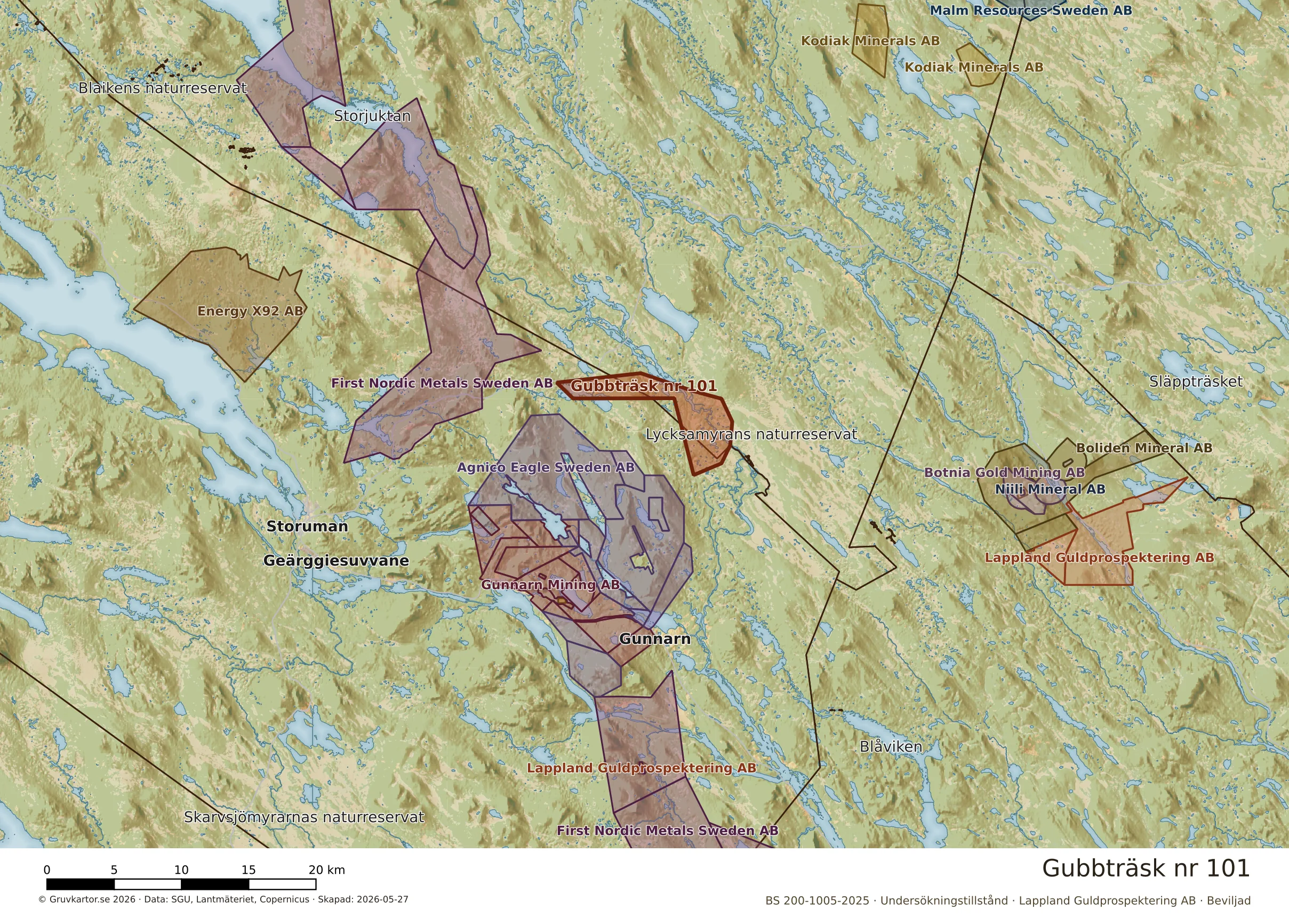 Översiktskarta över Gubbträsk nr 101 i sitt landskap