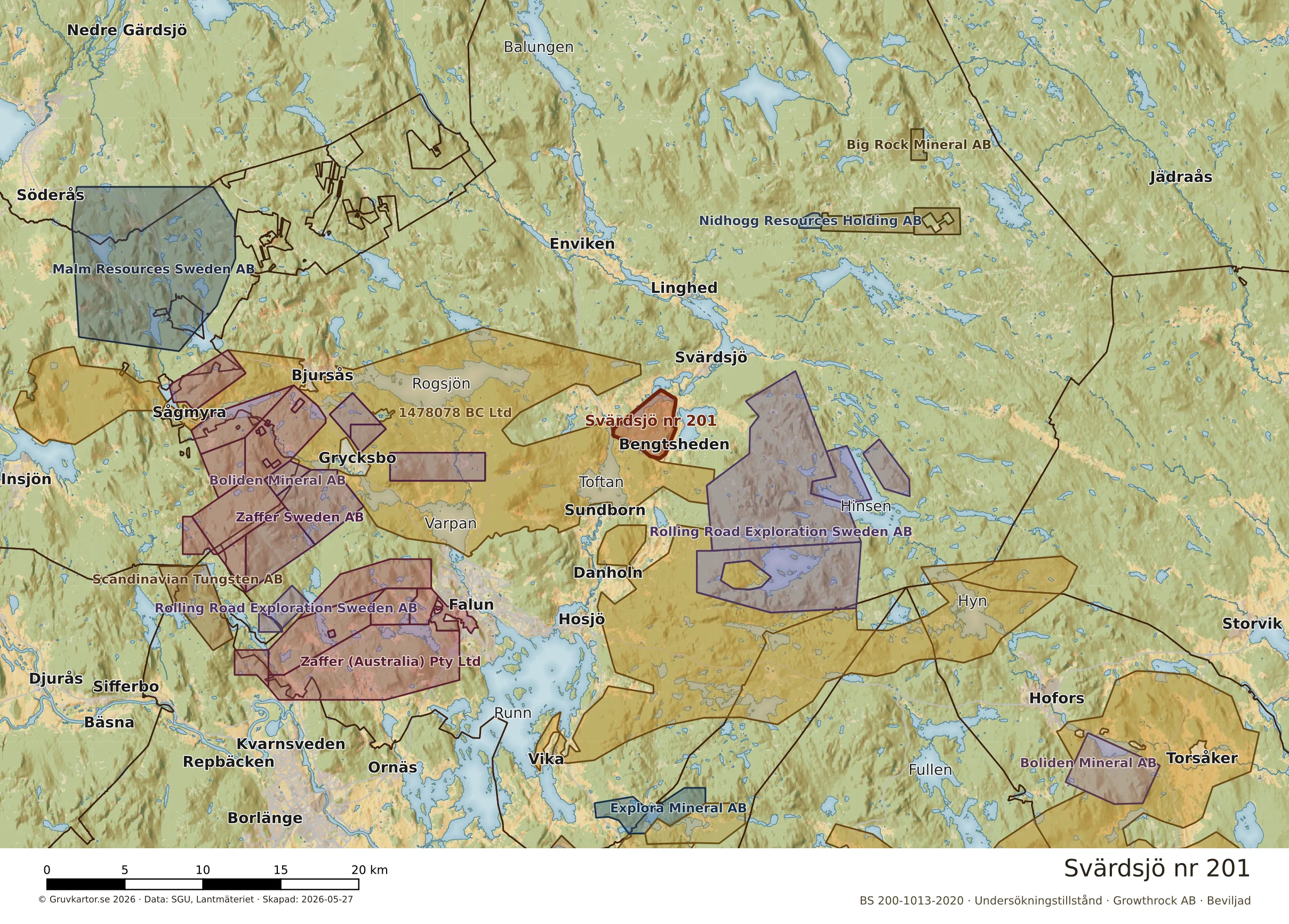 Översiktskarta över Svärdsjö nr 201 i sitt landskap