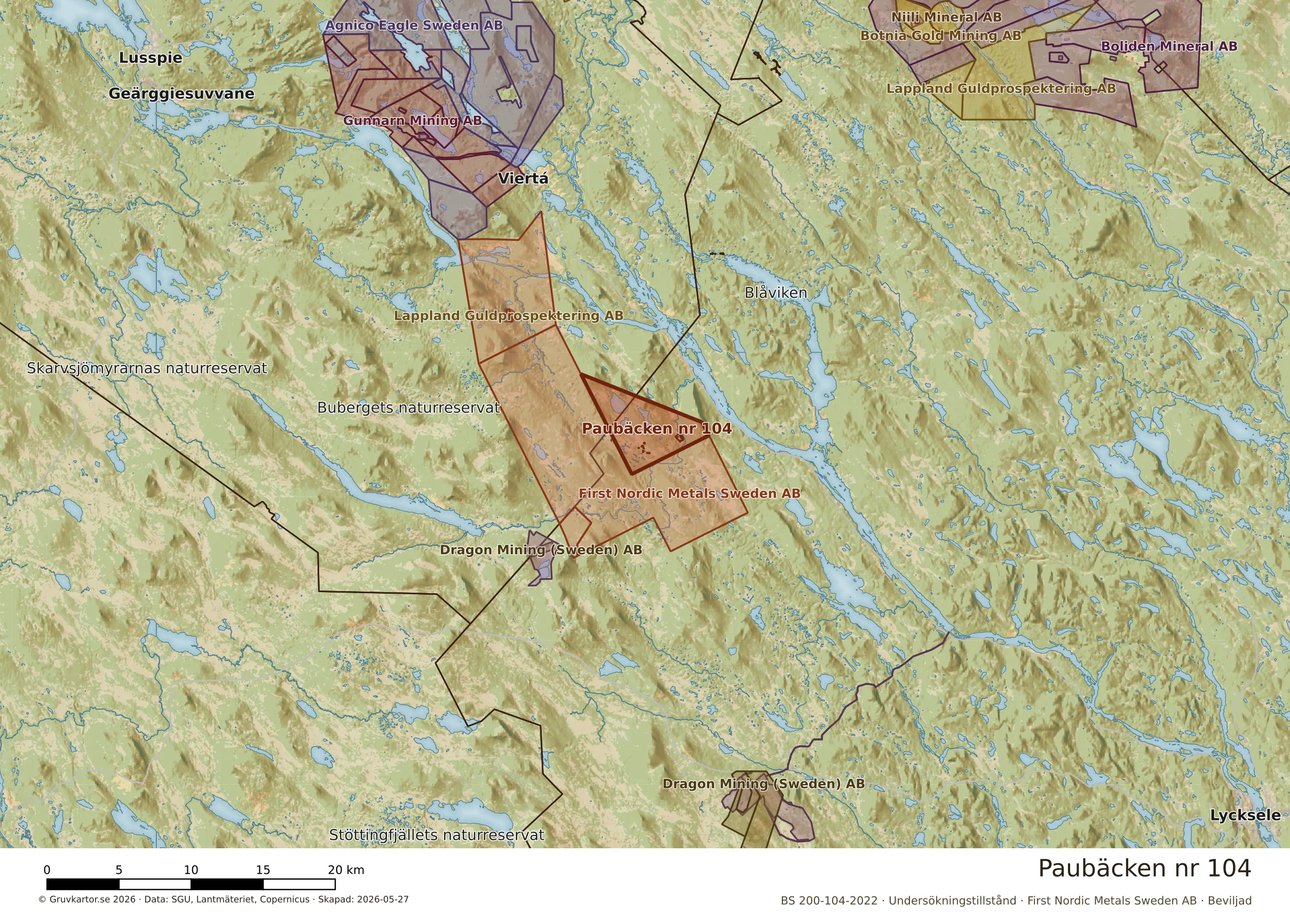 Översiktskarta över Paubäcken nr 104 i sitt landskap
