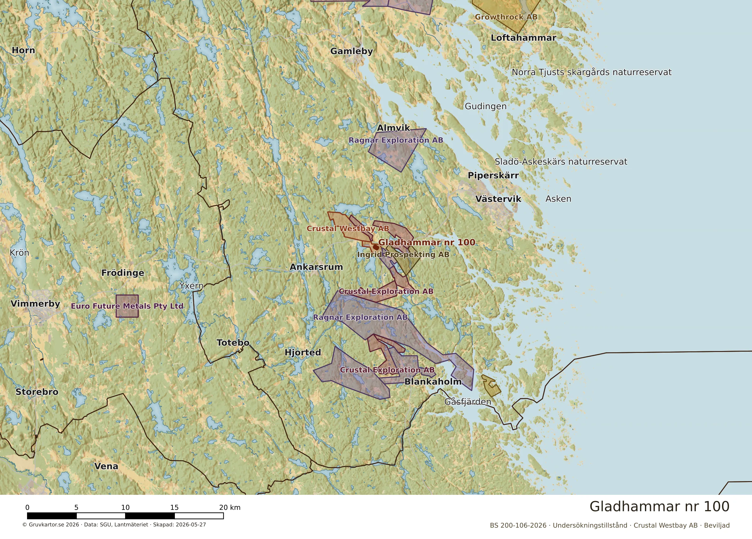 Översiktskarta över Gladhammar nr 100 i sitt landskap
