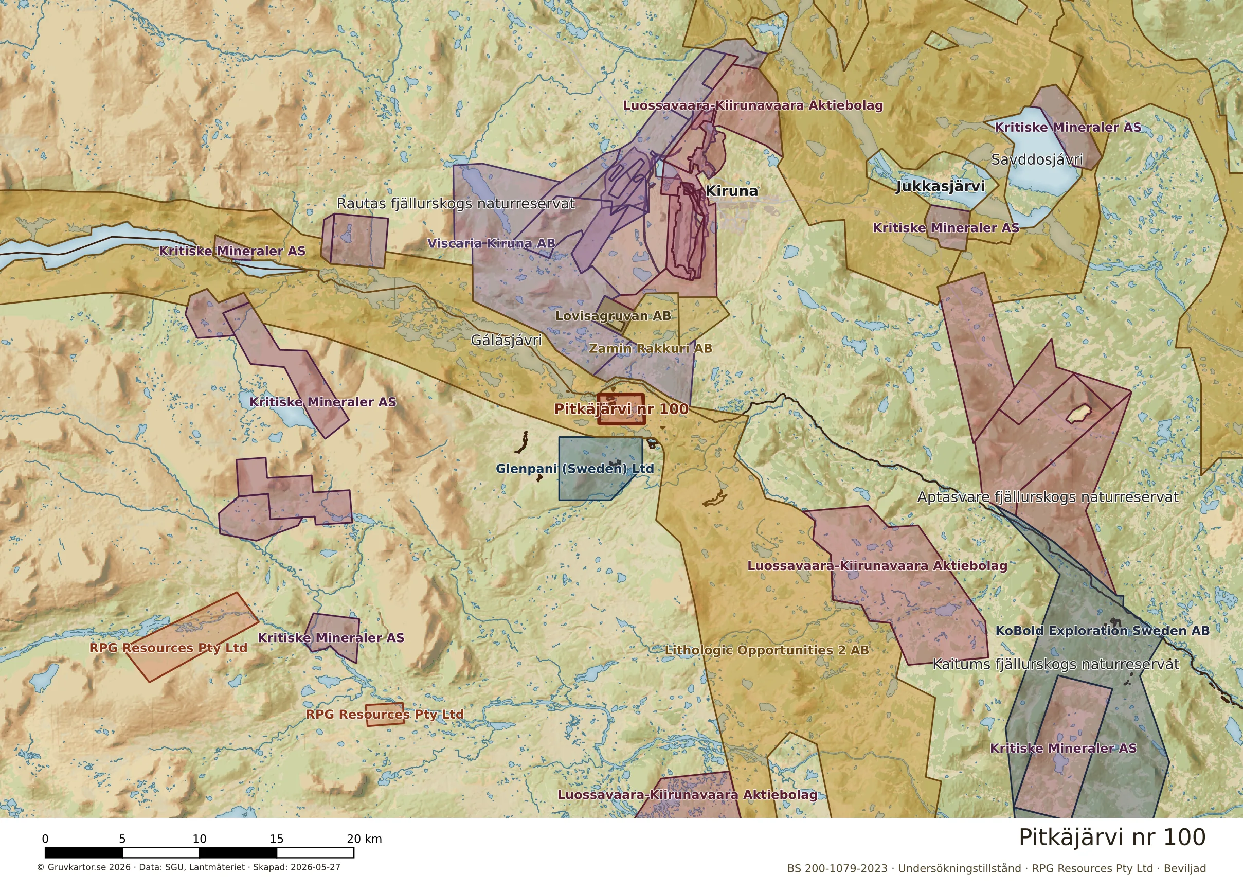 Översiktskarta över Pitkäjärvi nr 100 i sitt landskap