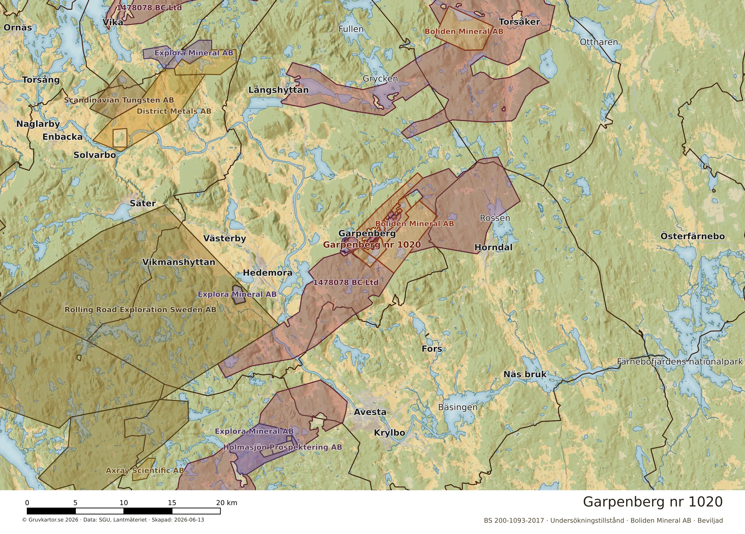 Översiktskarta över Garpenberg nr 1020 i sitt landskap