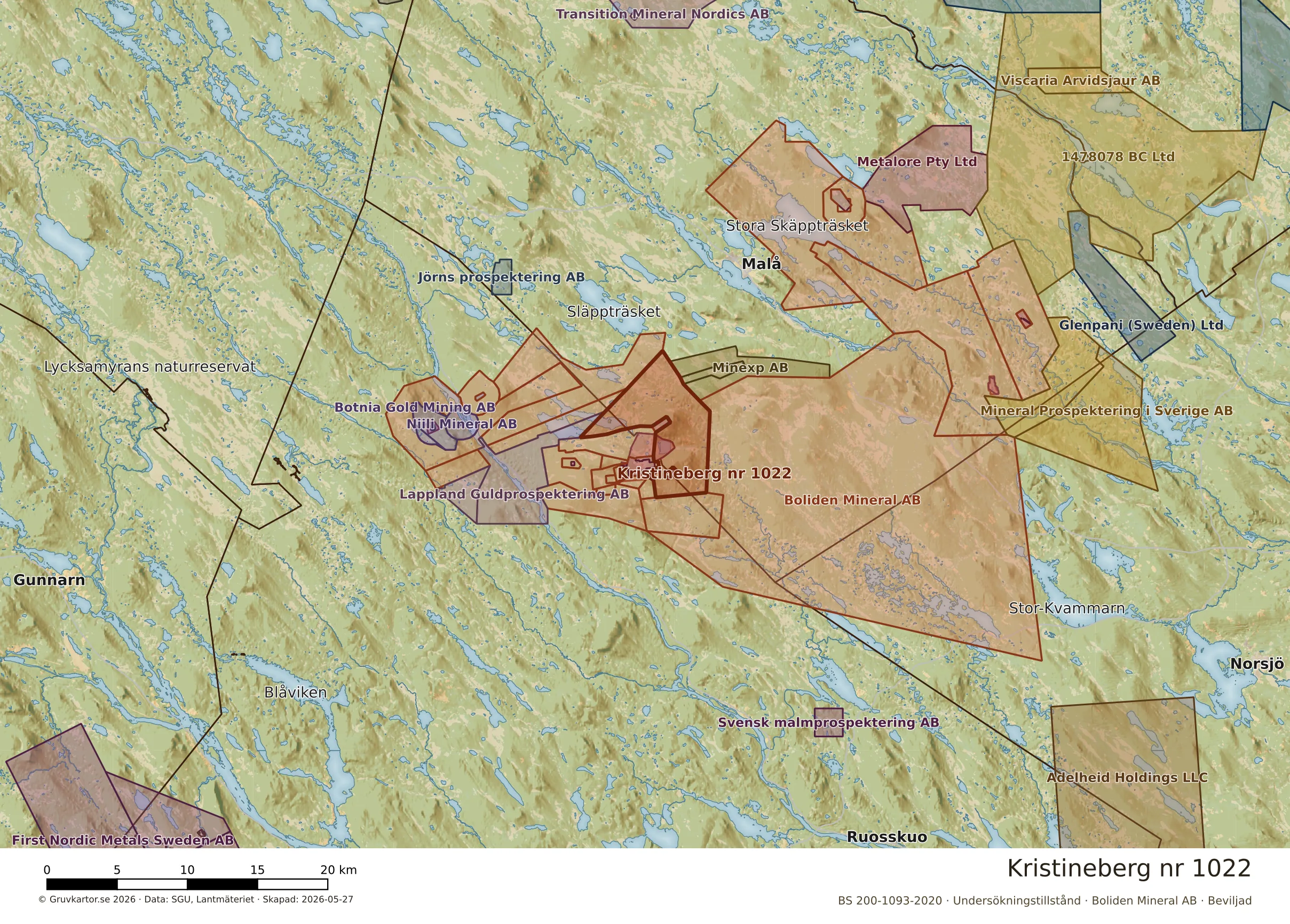 Översiktskarta över Kristineberg nr 1022 i sitt landskap