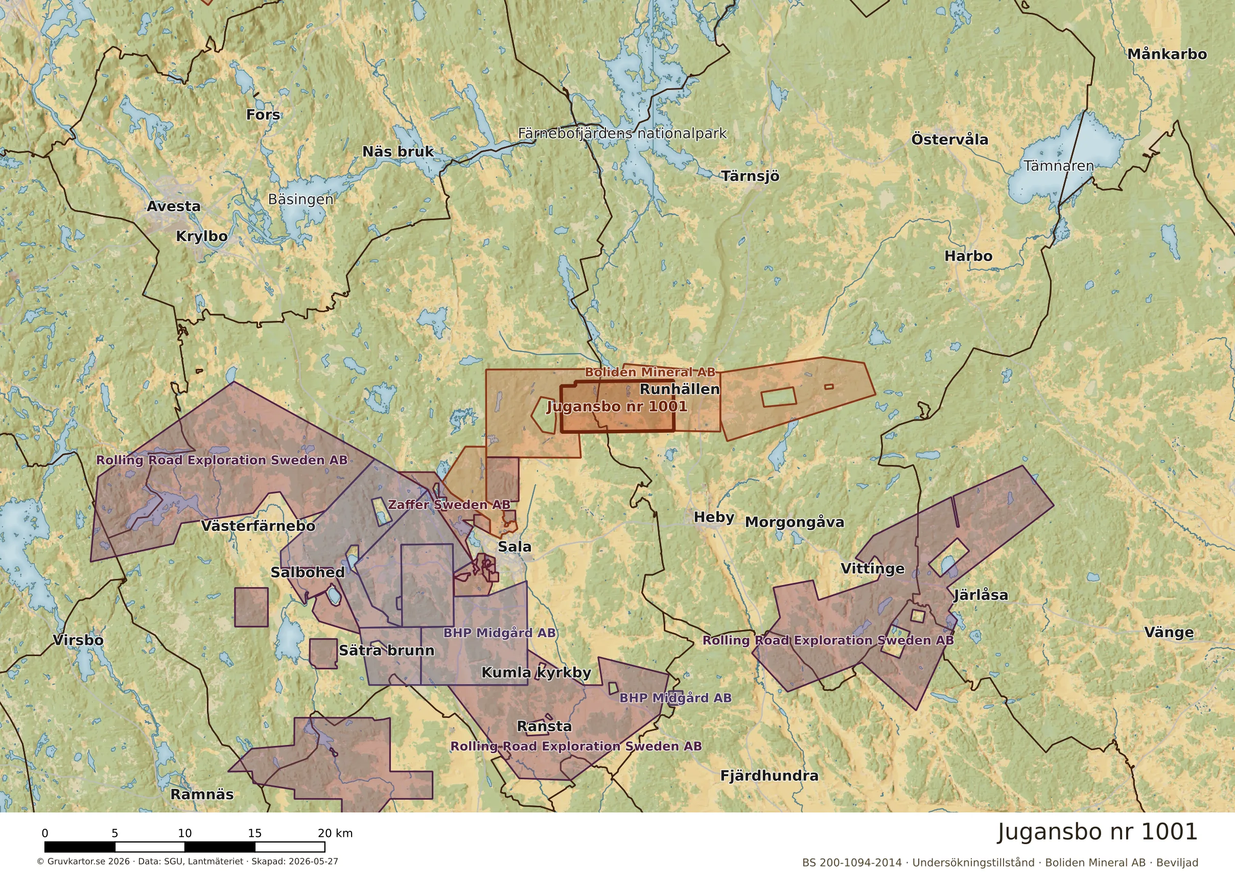 Översiktskarta över Jugansbo nr 1001 i sitt landskap