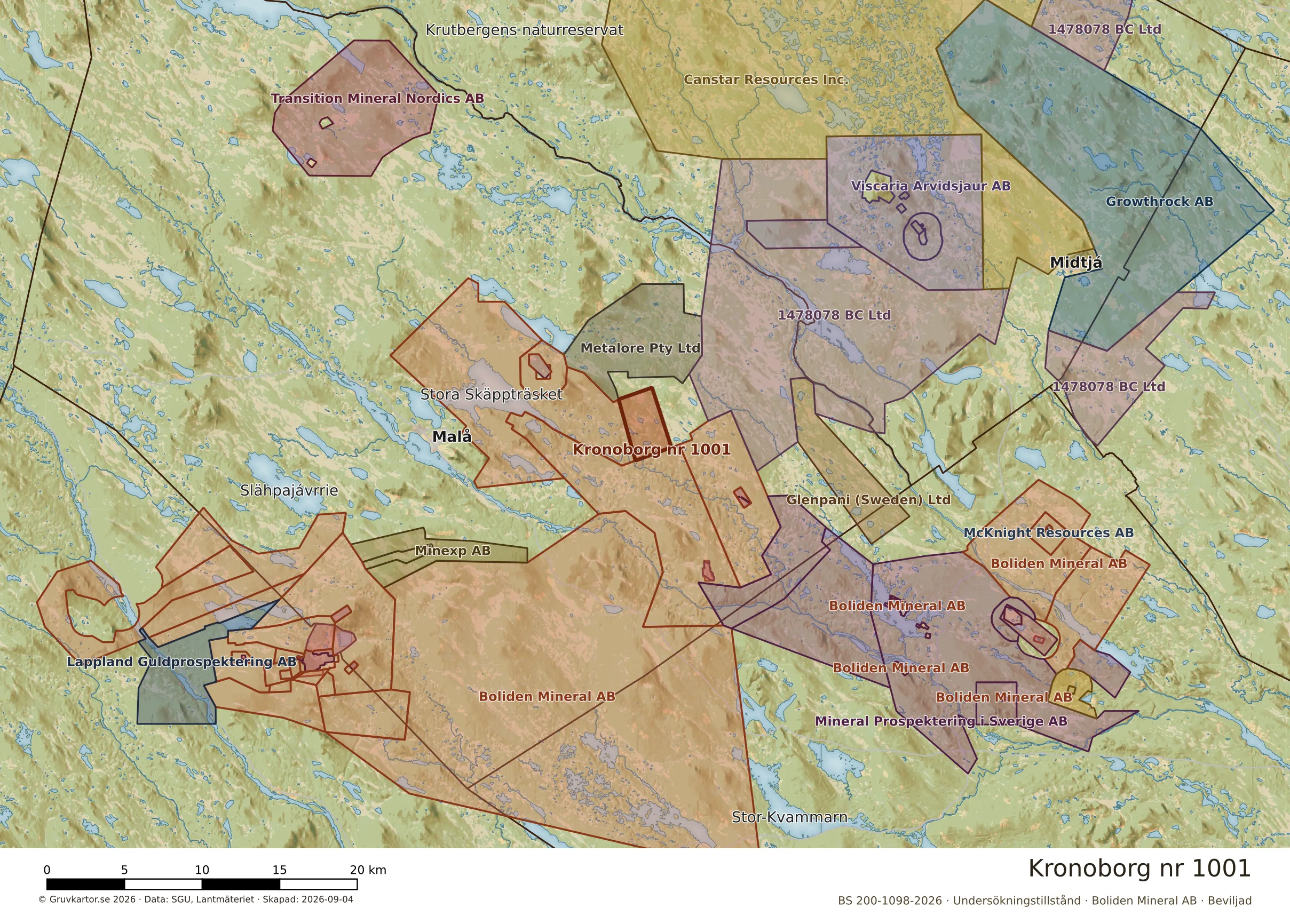 Översiktskarta över Kronoborg nr 1001 i sitt landskap
