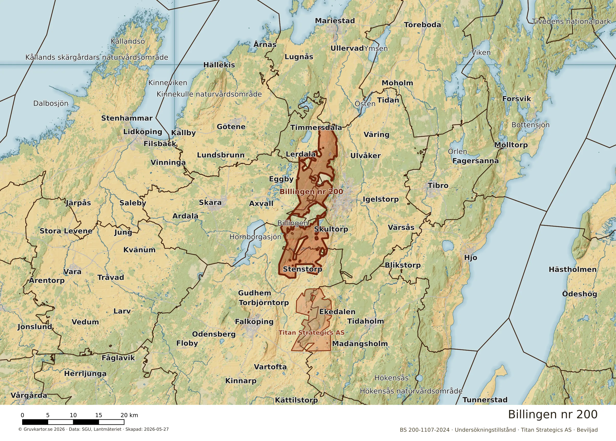Översiktskarta över Billingen nr 200 i sitt landskap