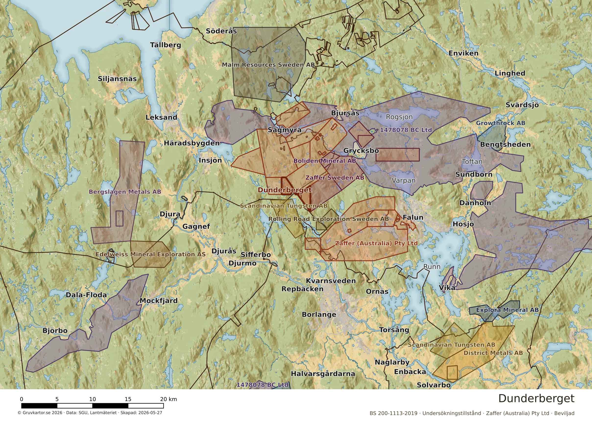 Översiktskarta över Dunderberget i sitt landskap