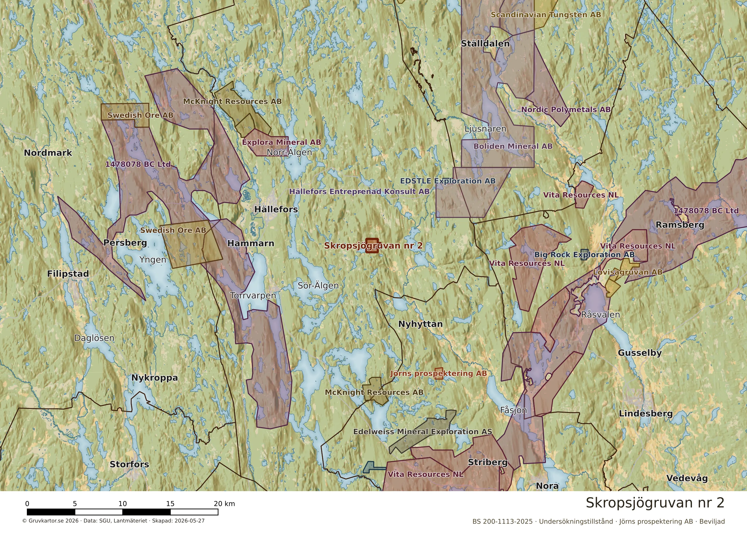Översiktskarta över Skropsjögruvan nr 2 i sitt landskap