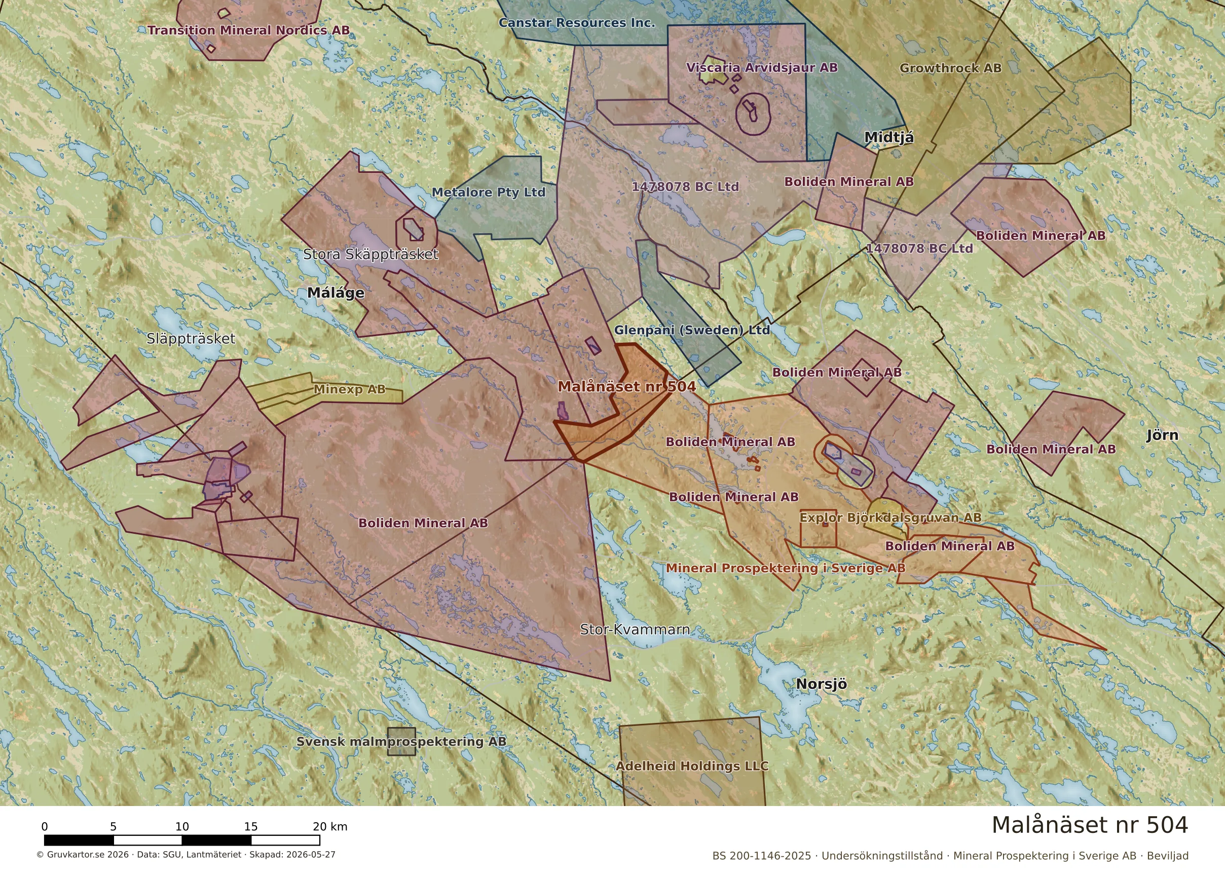 Översiktskarta över Malånäset nr 504 i sitt landskap