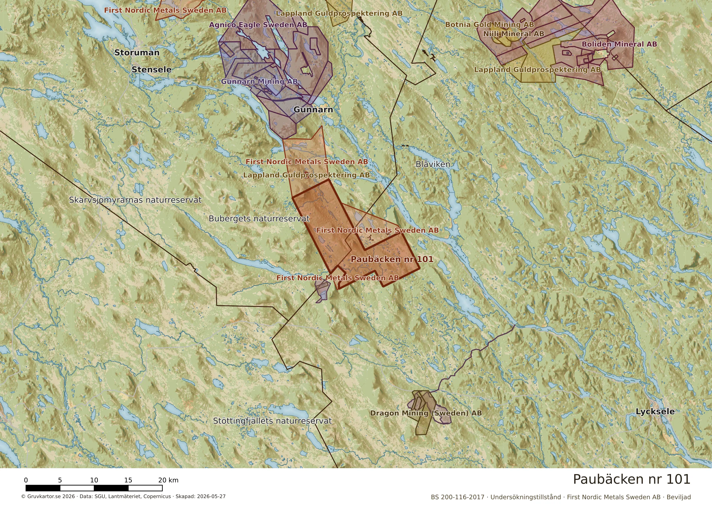 Översiktskarta över Paubäcken nr 101 i sitt landskap