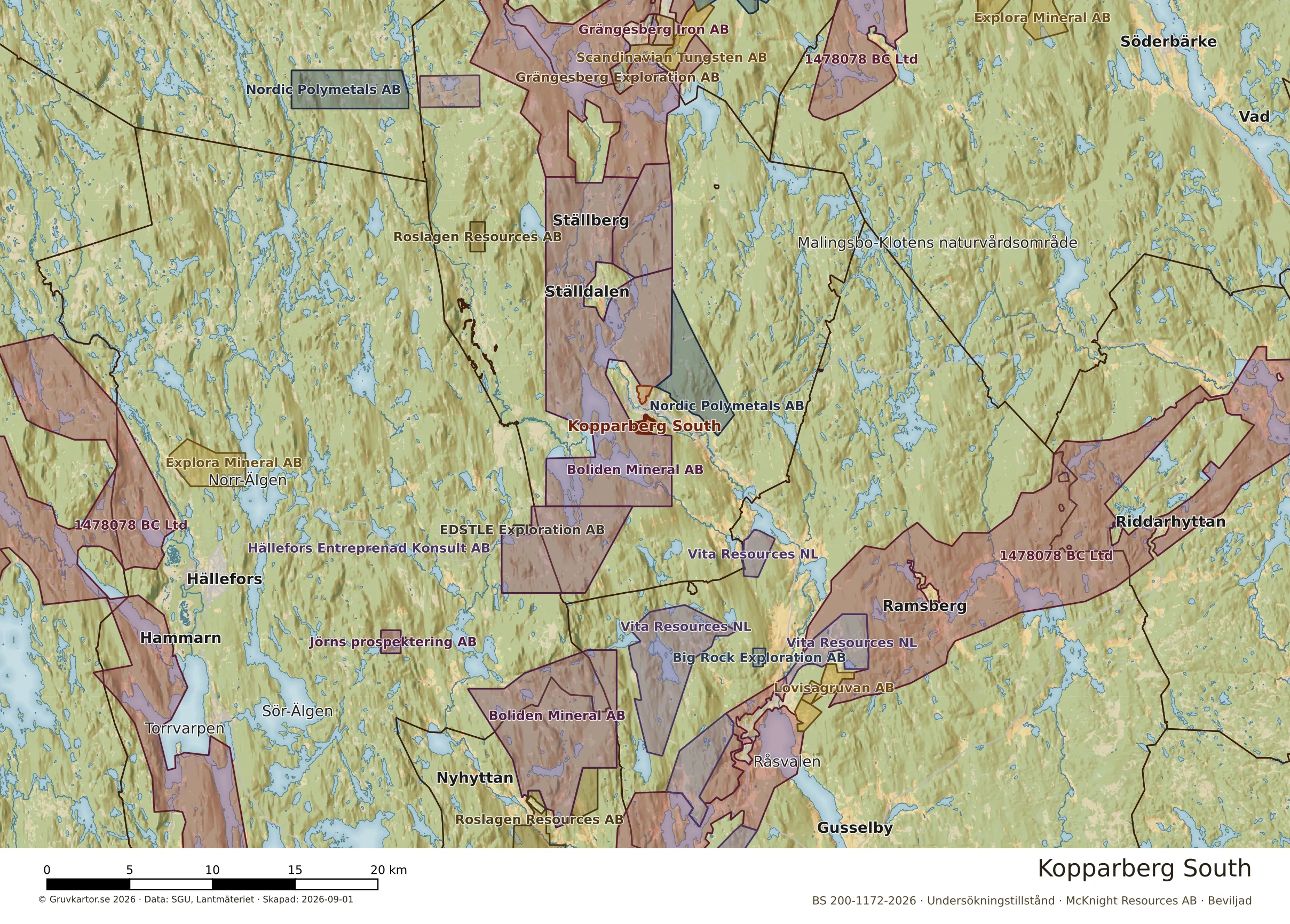 Översiktskarta över Kopparberg South i sitt landskap