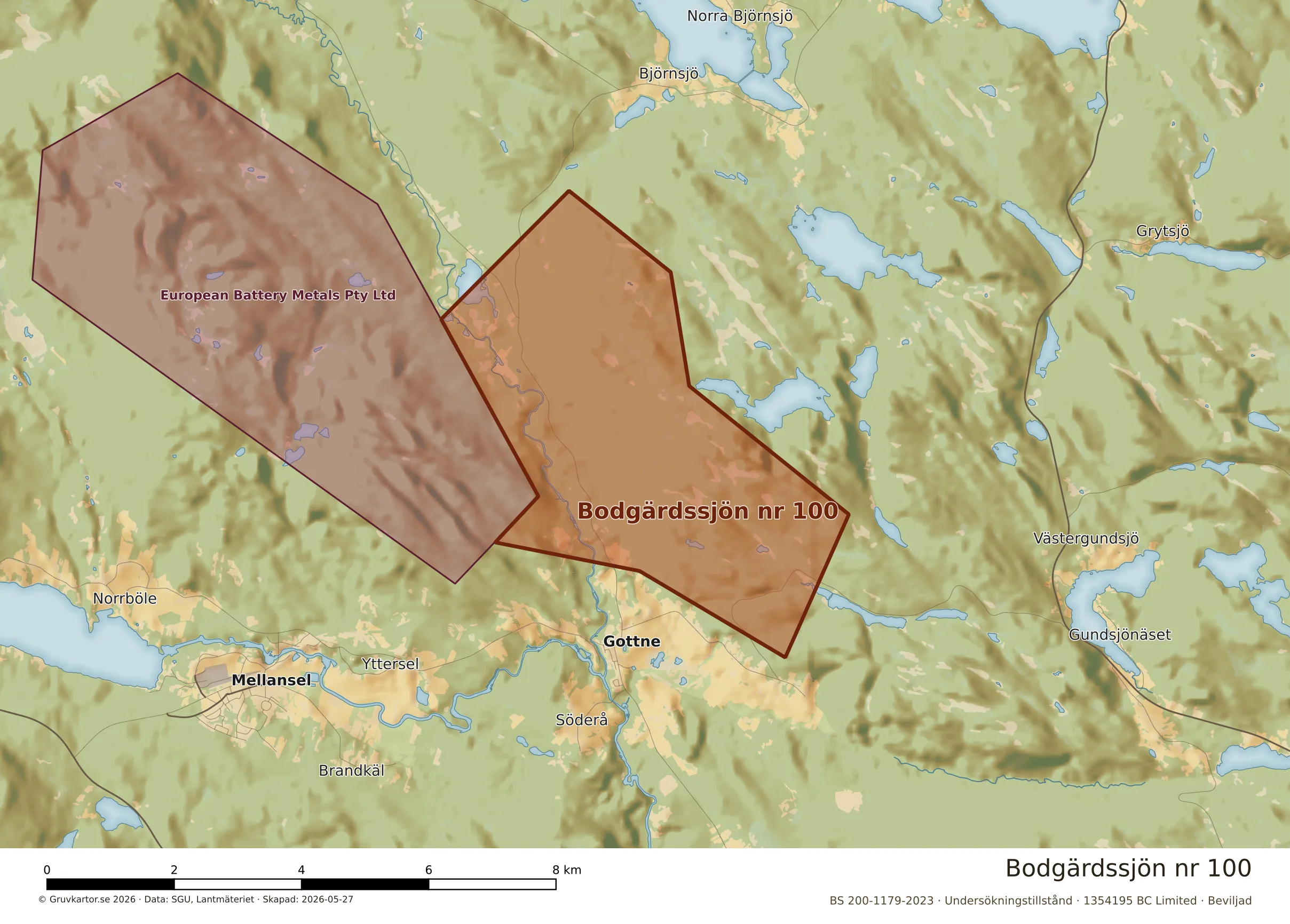 Närkarta över Bodgärdssjön nr 100