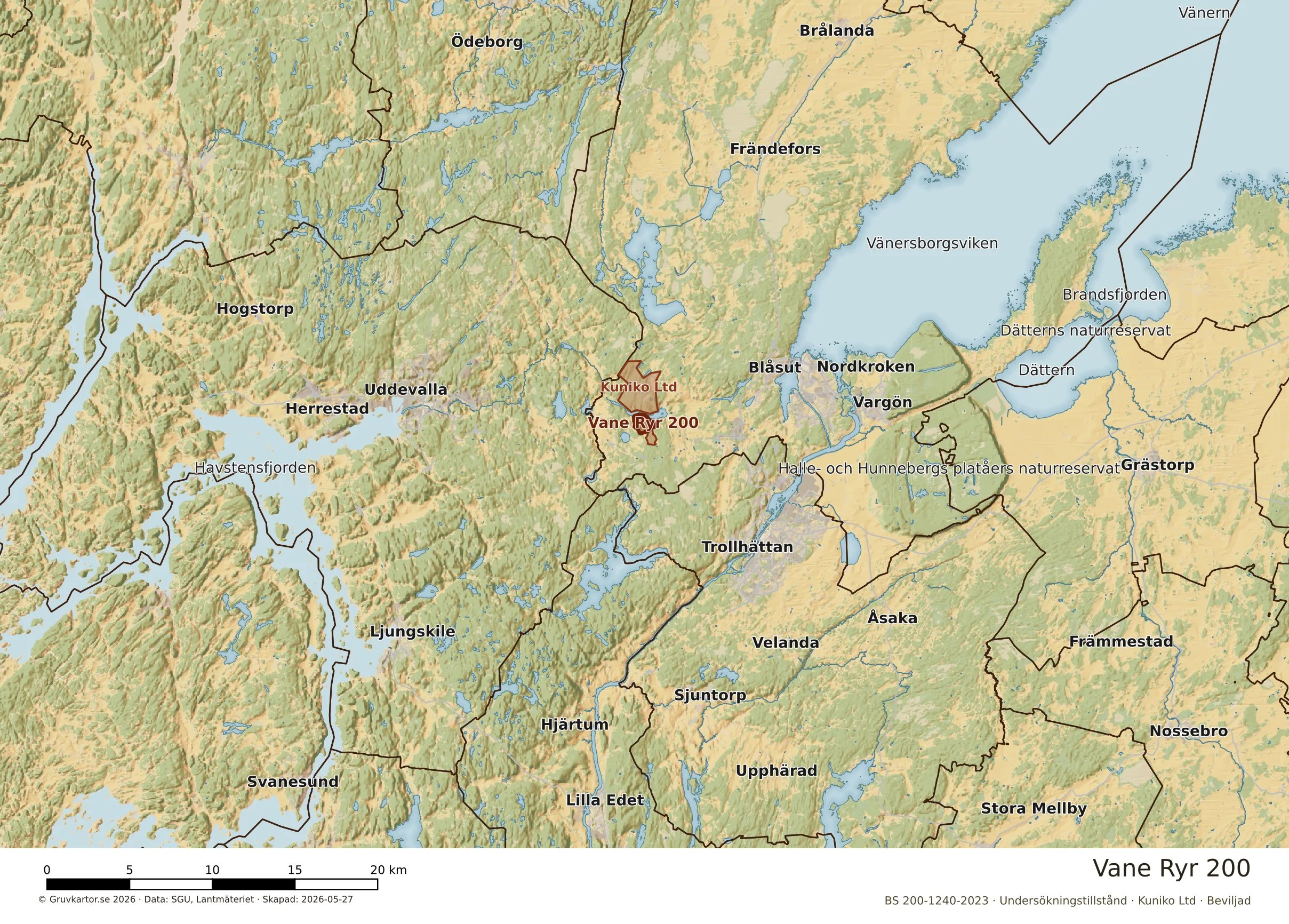 Översiktskarta över Vane Ryr 200 i sitt landskap