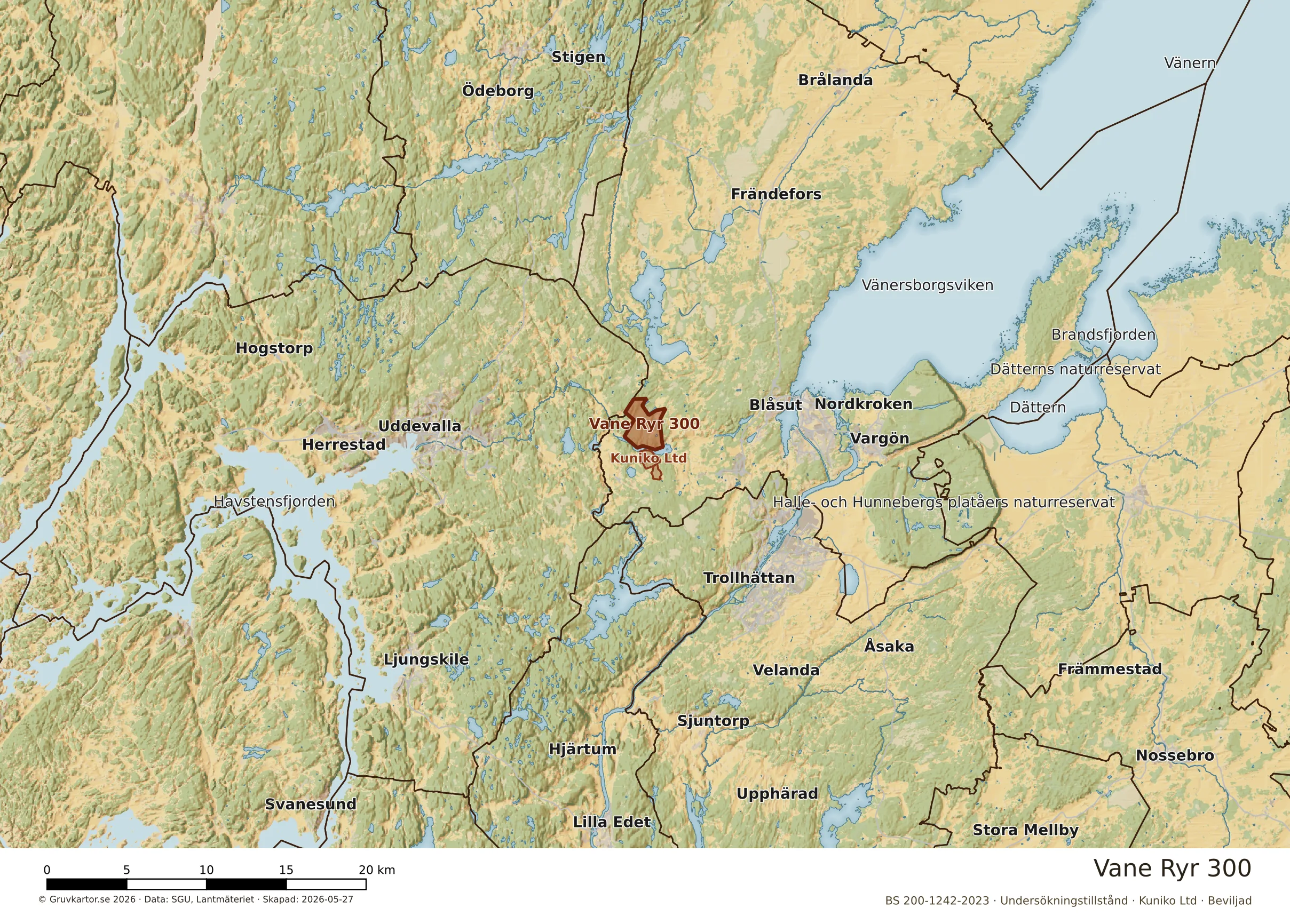 Översiktskarta över Vane Ryr 300 i sitt landskap