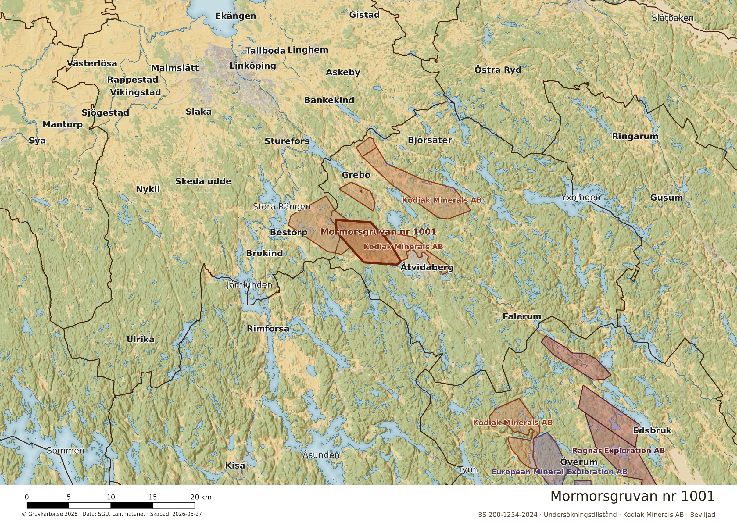 Översiktskarta över Mormorsgruvan nr 1001 i sitt landskap