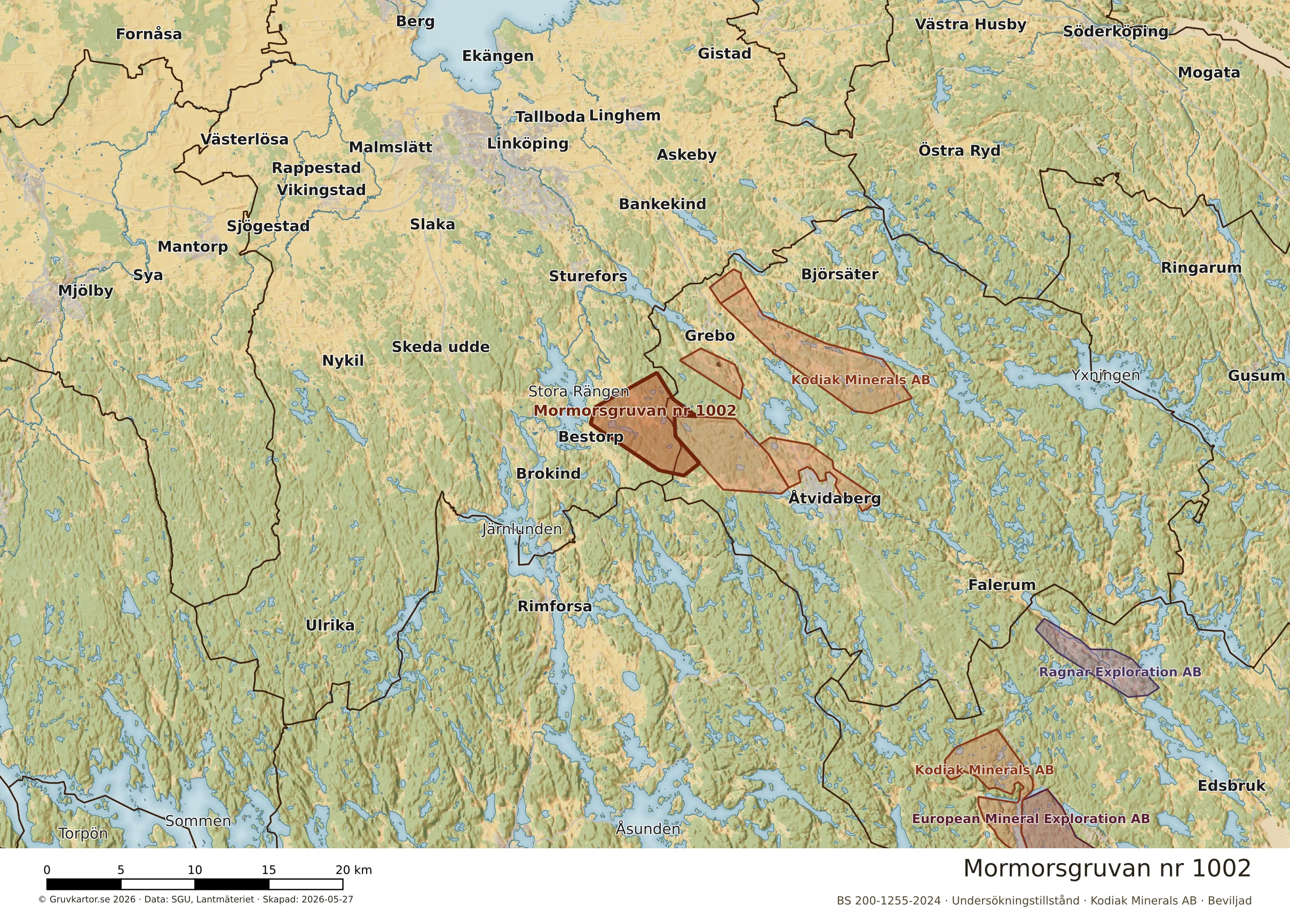 Översiktskarta över Mormorsgruvan nr 1002 i sitt landskap