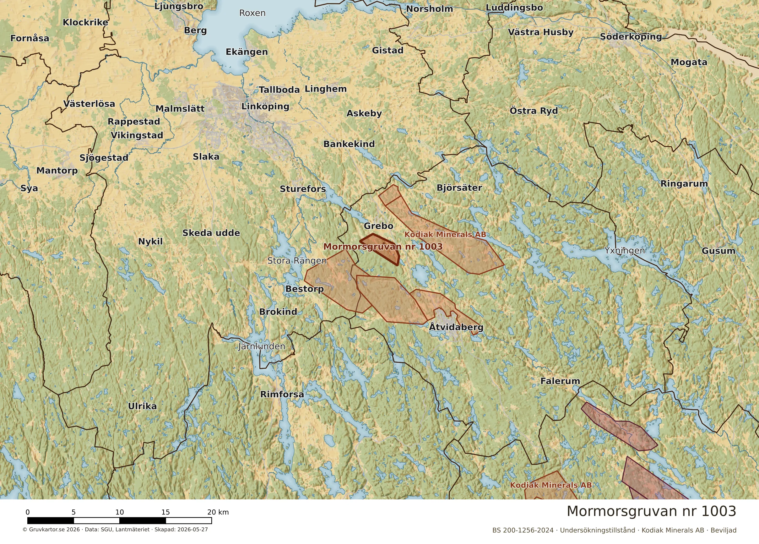 Översiktskarta över Mormorsgruvan nr 1003 i sitt landskap