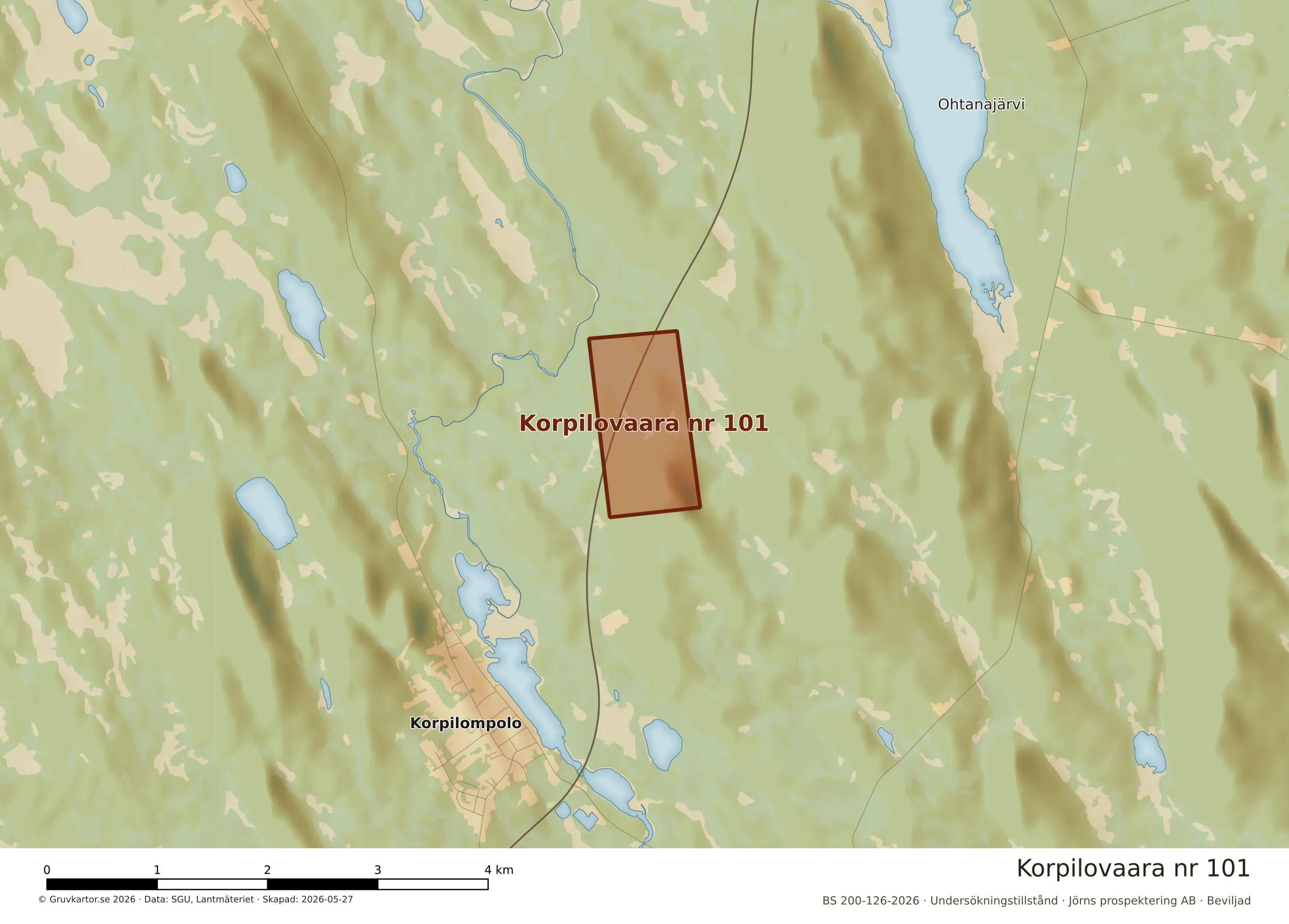 Närkarta över Korpilovaara nr 101