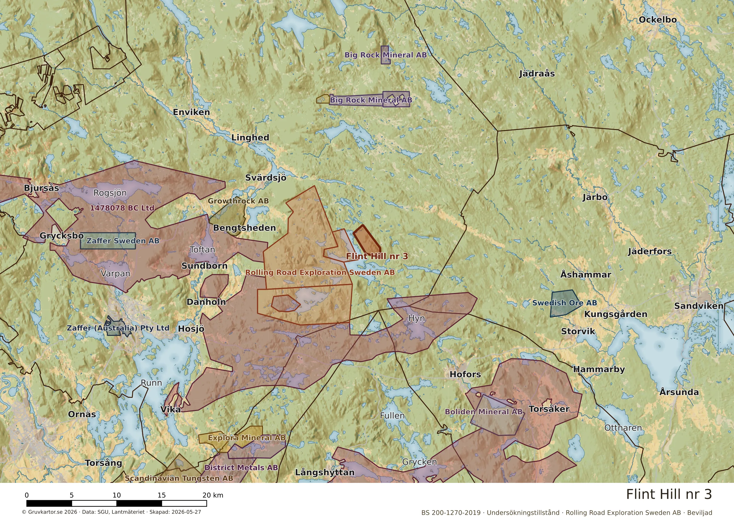 Översiktskarta över Flint Hill nr 3 i sitt landskap
