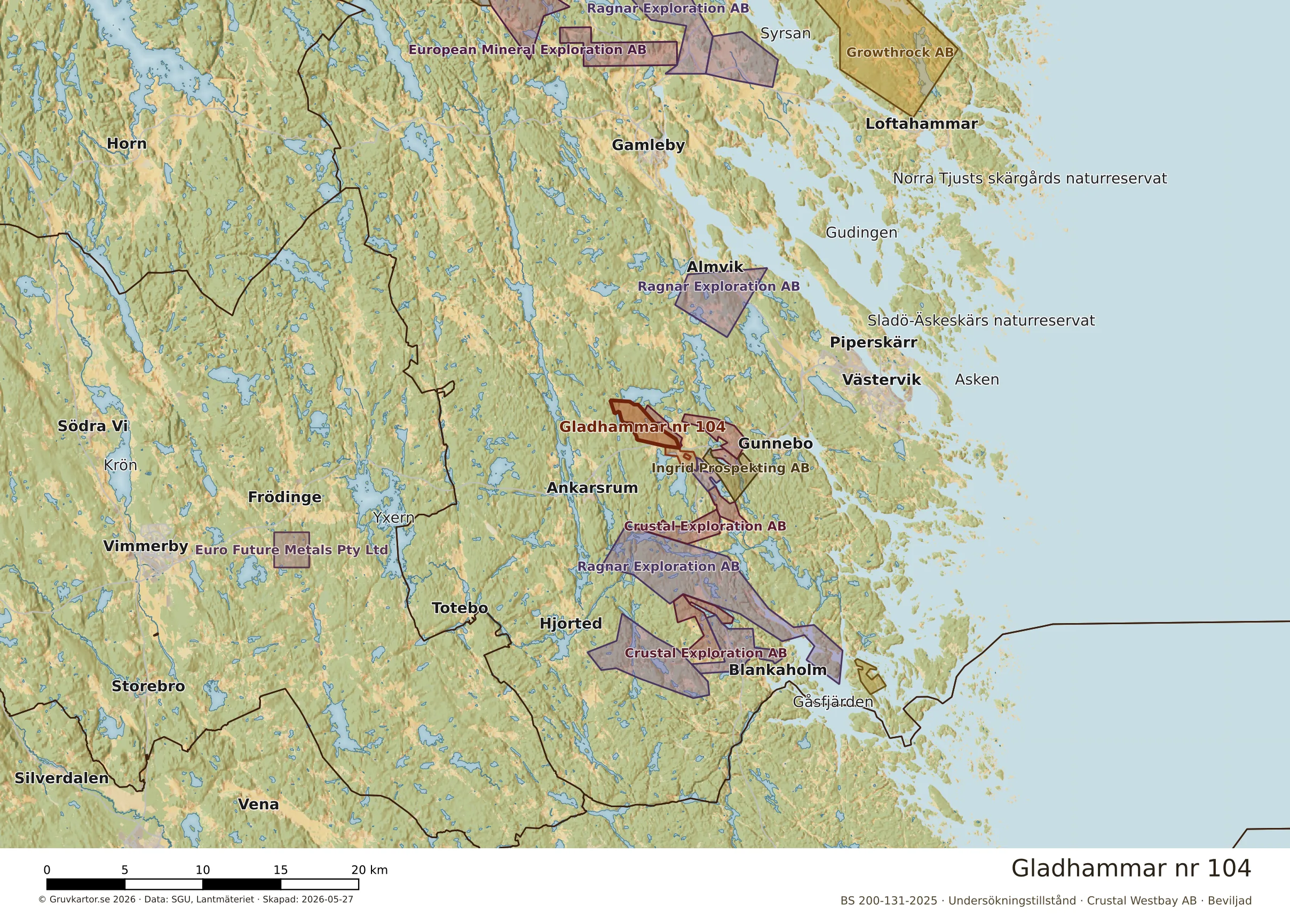 Översiktskarta över Gladhammar nr 104 i sitt landskap