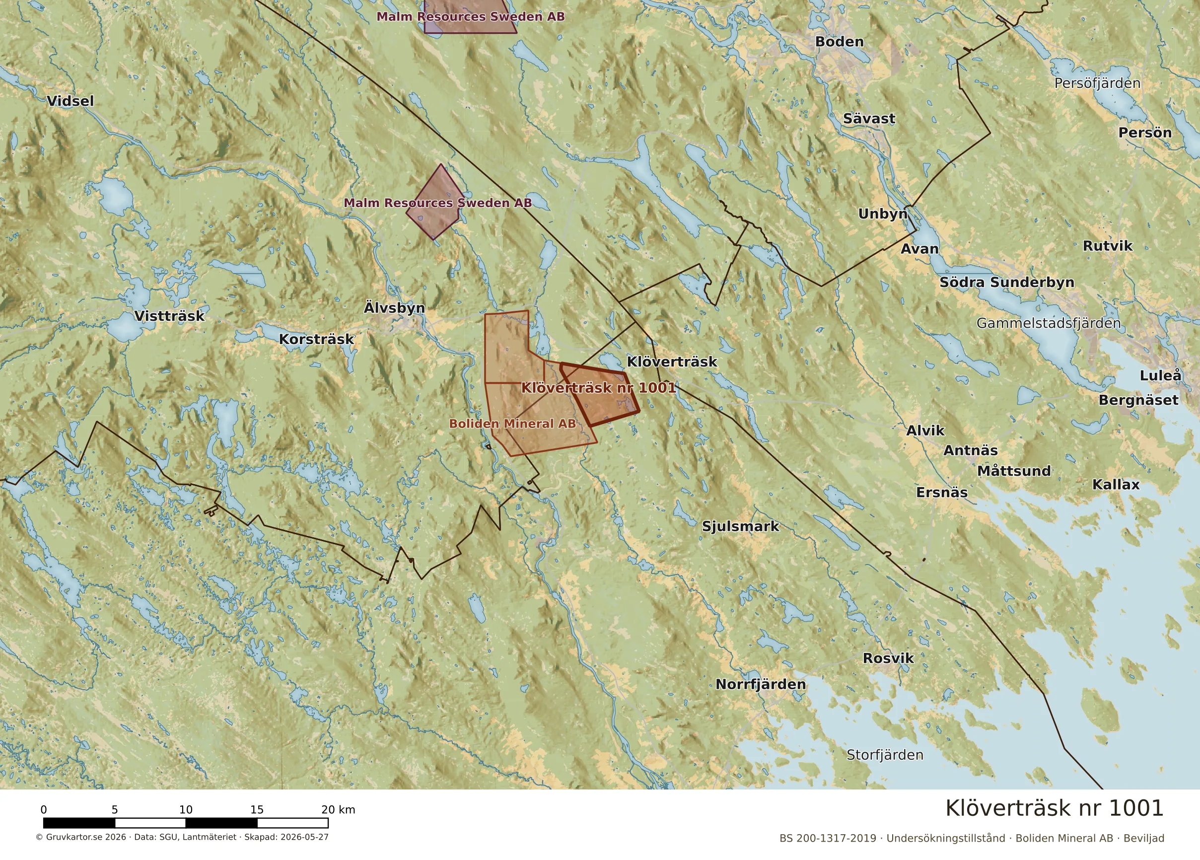 Översiktskarta över Klöverträsk nr 1001 i sitt landskap