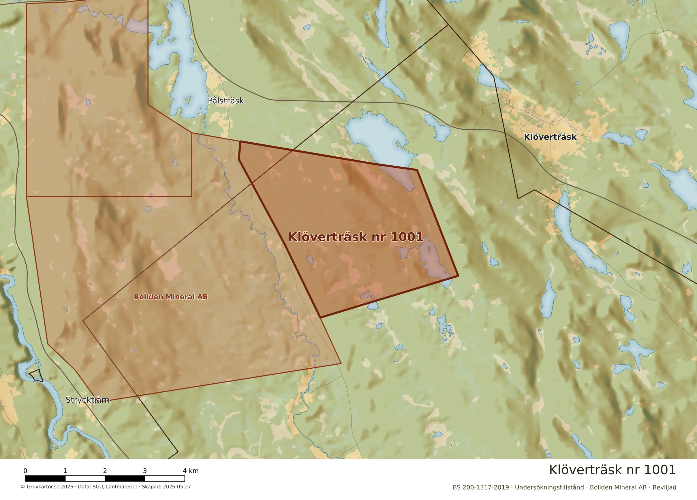 Närkarta över Klöverträsk nr 1001
