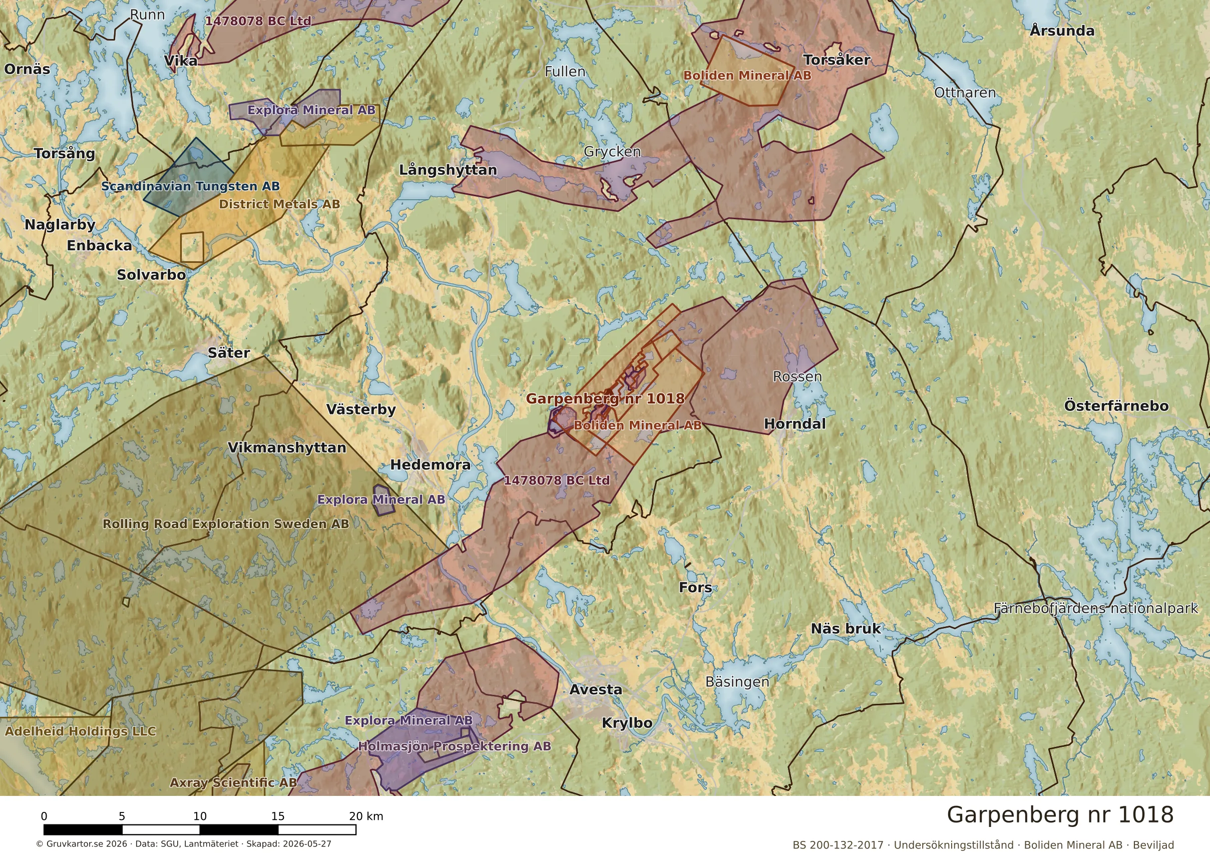 Översiktskarta över Garpenberg nr 1018 i sitt landskap