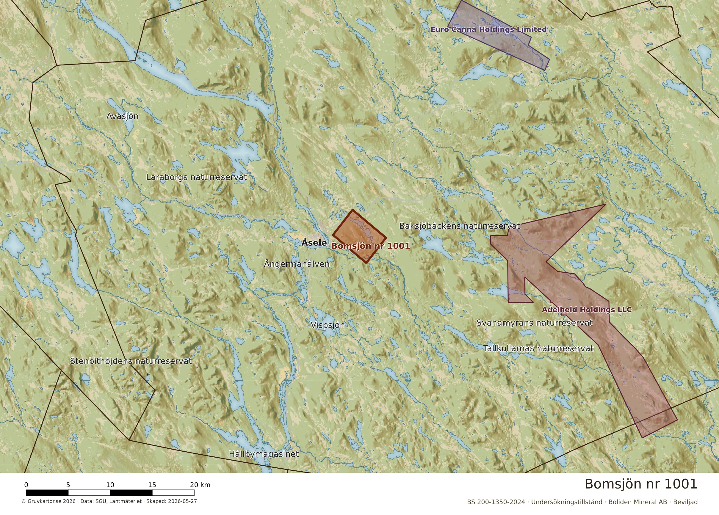 Översiktskarta över Bomsjön nr 1001 i sitt landskap