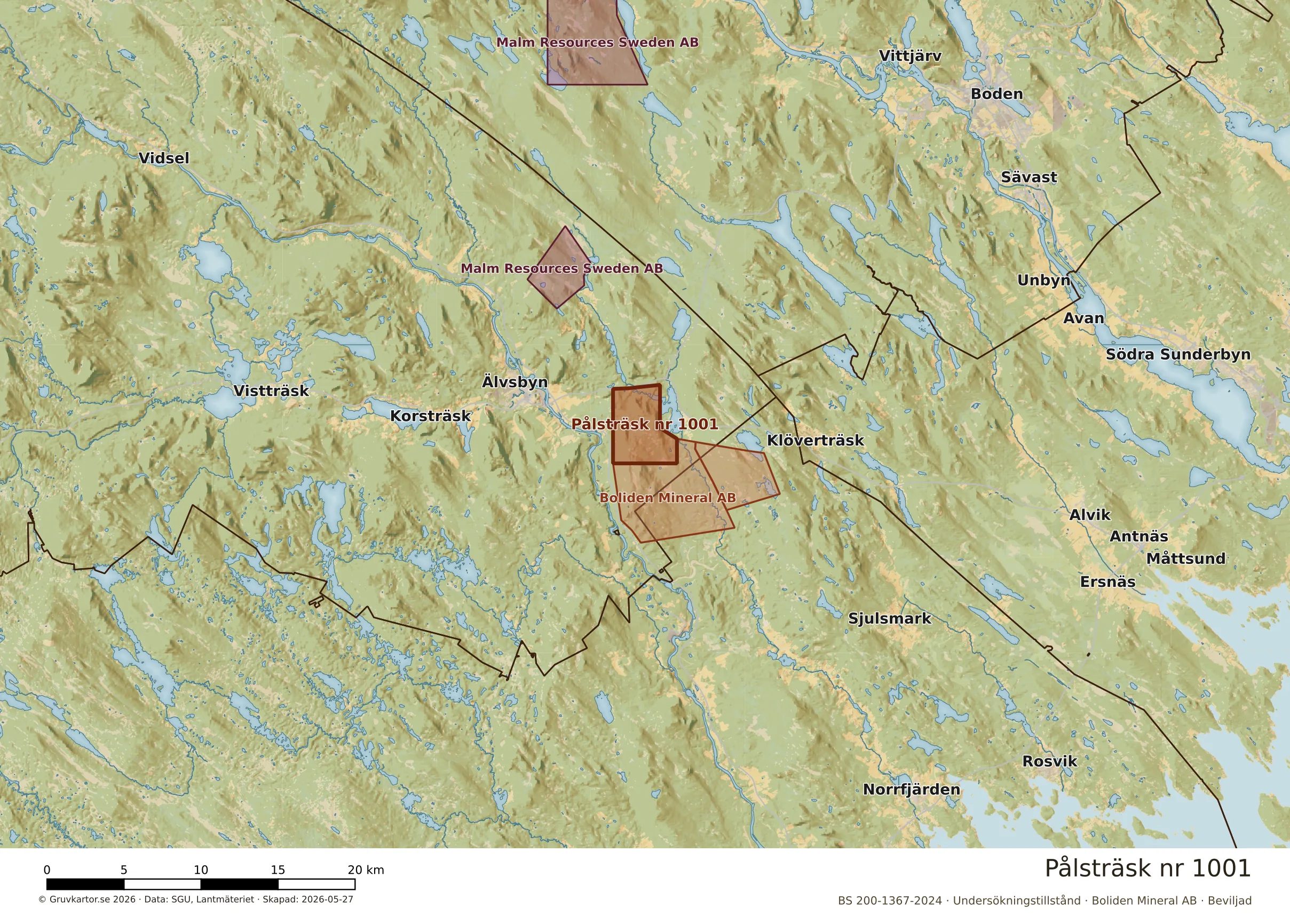 Översiktskarta över Pålsträsk nr 1001 i sitt landskap