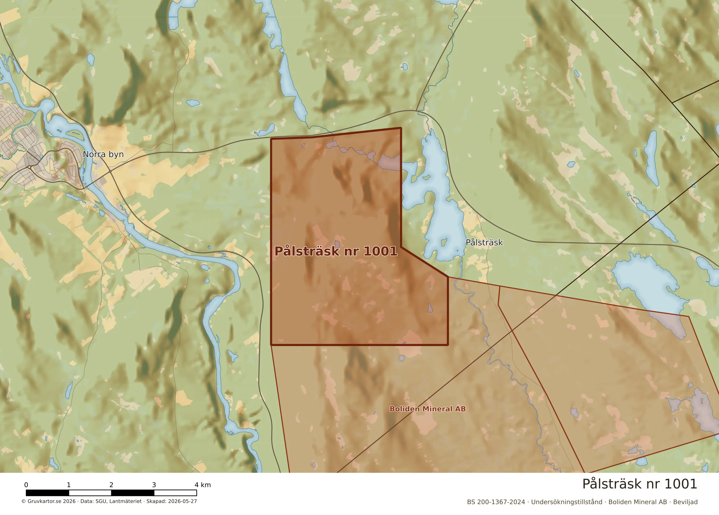 Närkarta över Pålsträsk nr 1001