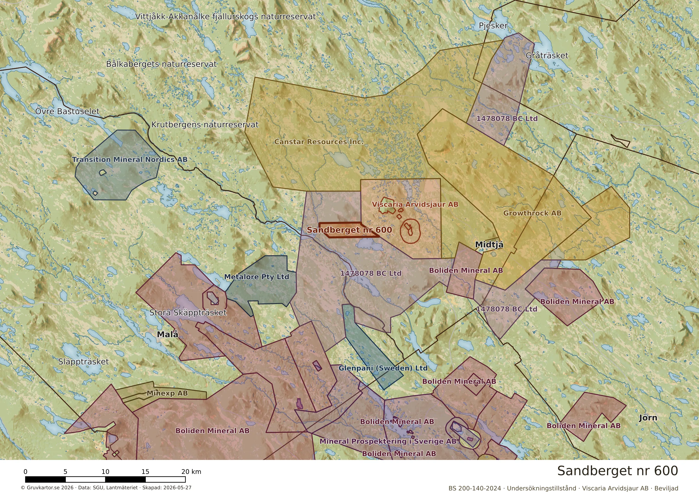 Översiktskarta över Sandberget nr 600 i sitt landskap