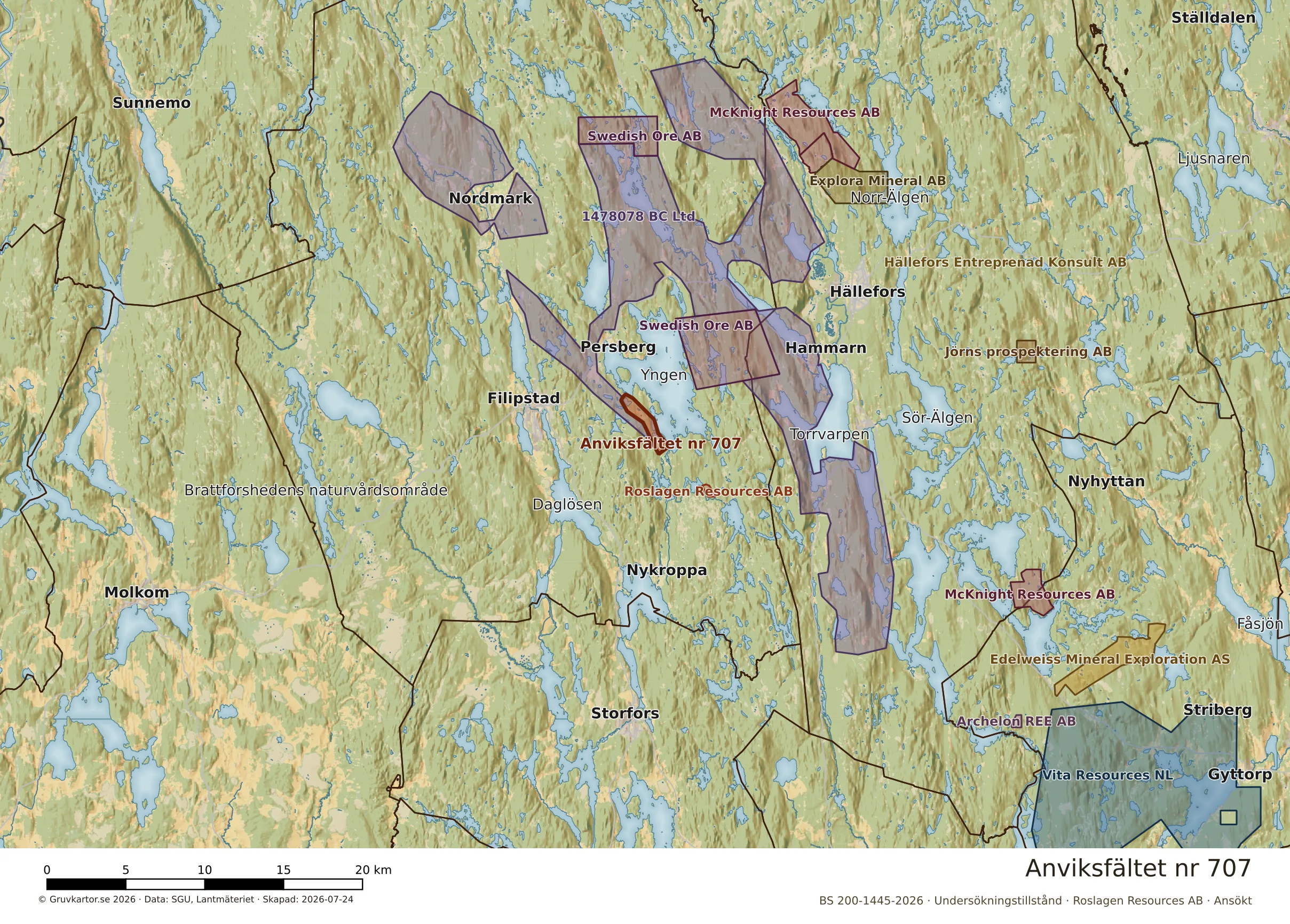 Översiktskarta över Anviksfältet nr 707 i sitt landskap