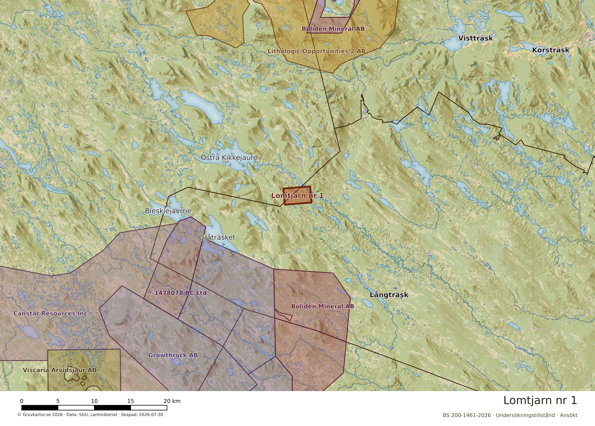 Översiktskarta över Lomtjarn nr 1 i sitt landskap