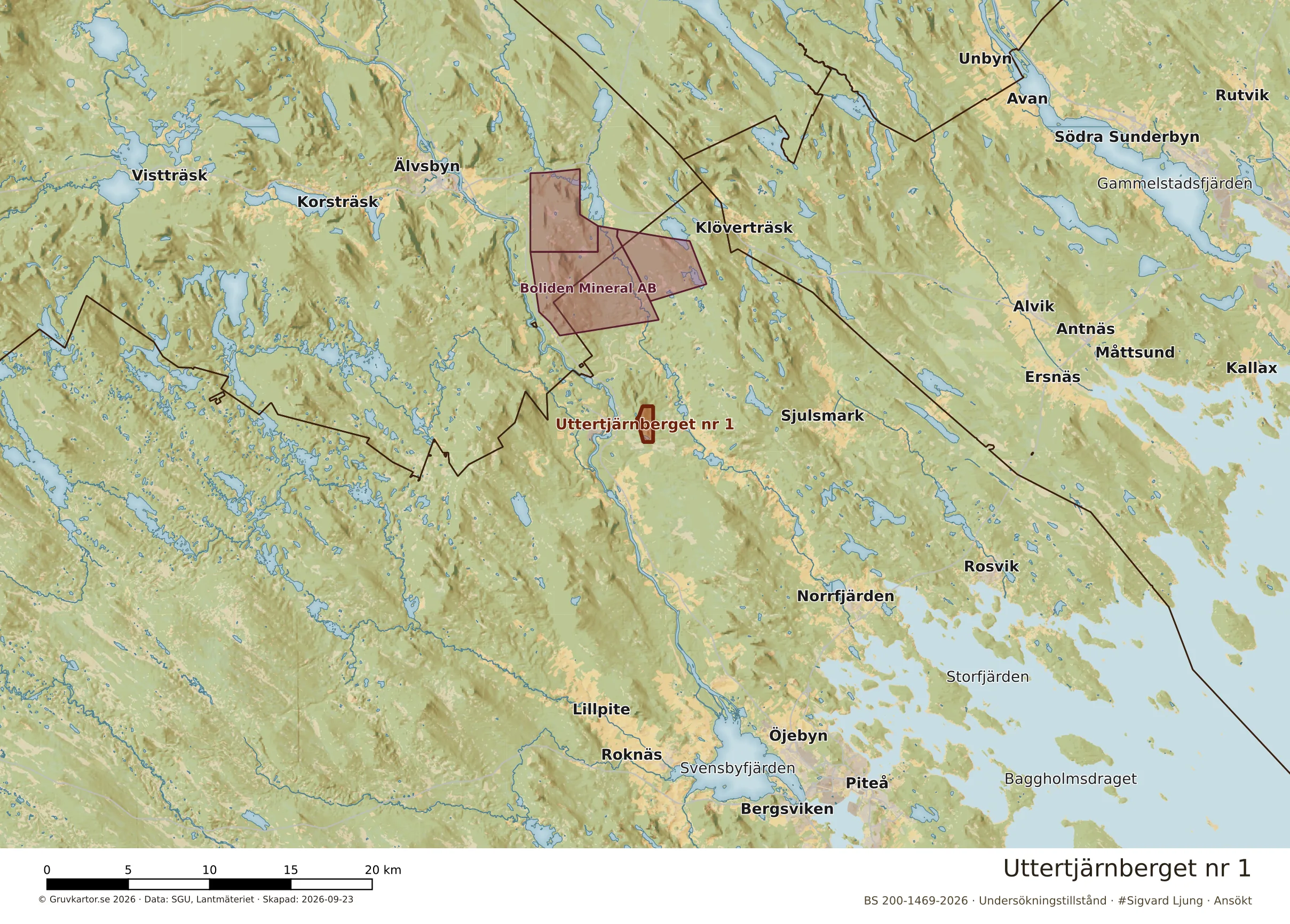 Översiktskarta över Uttertjärnberget nr 1 i sitt landskap