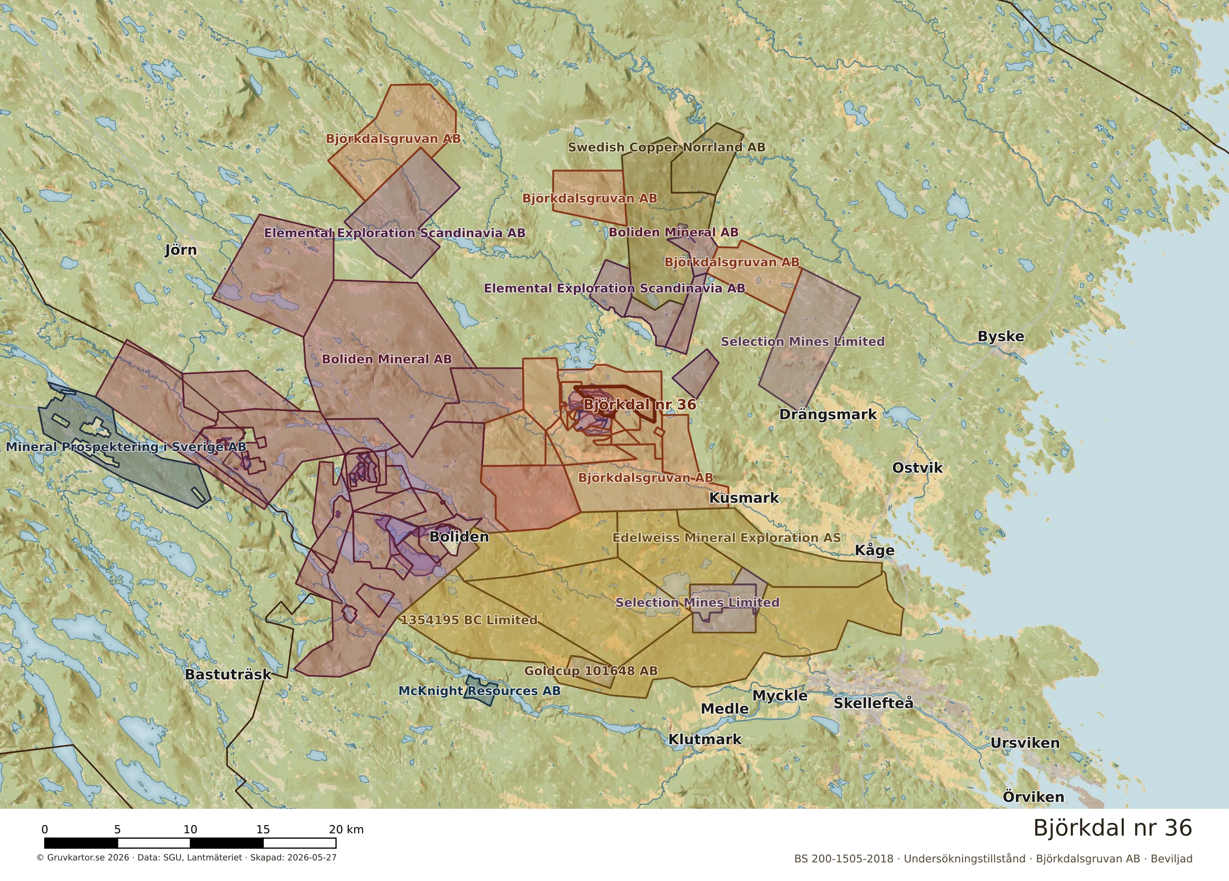 Översiktskarta över Björkdal nr 36 i sitt landskap