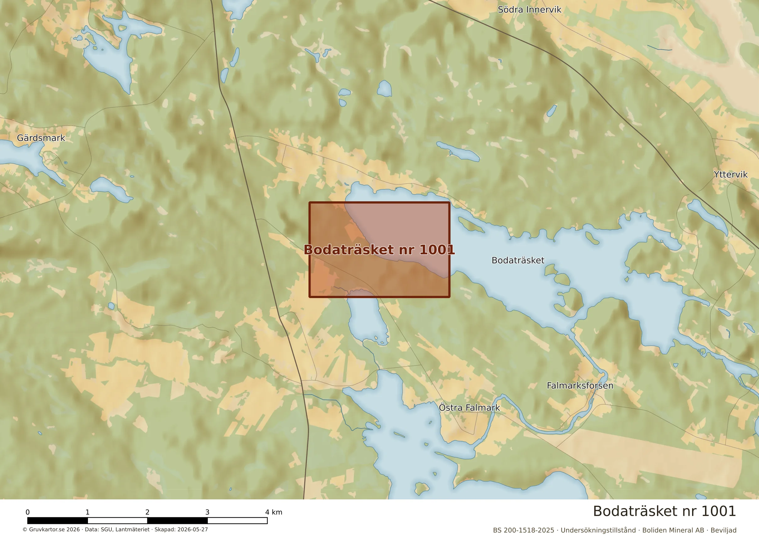 Närkarta över Bodaträsket nr 1001