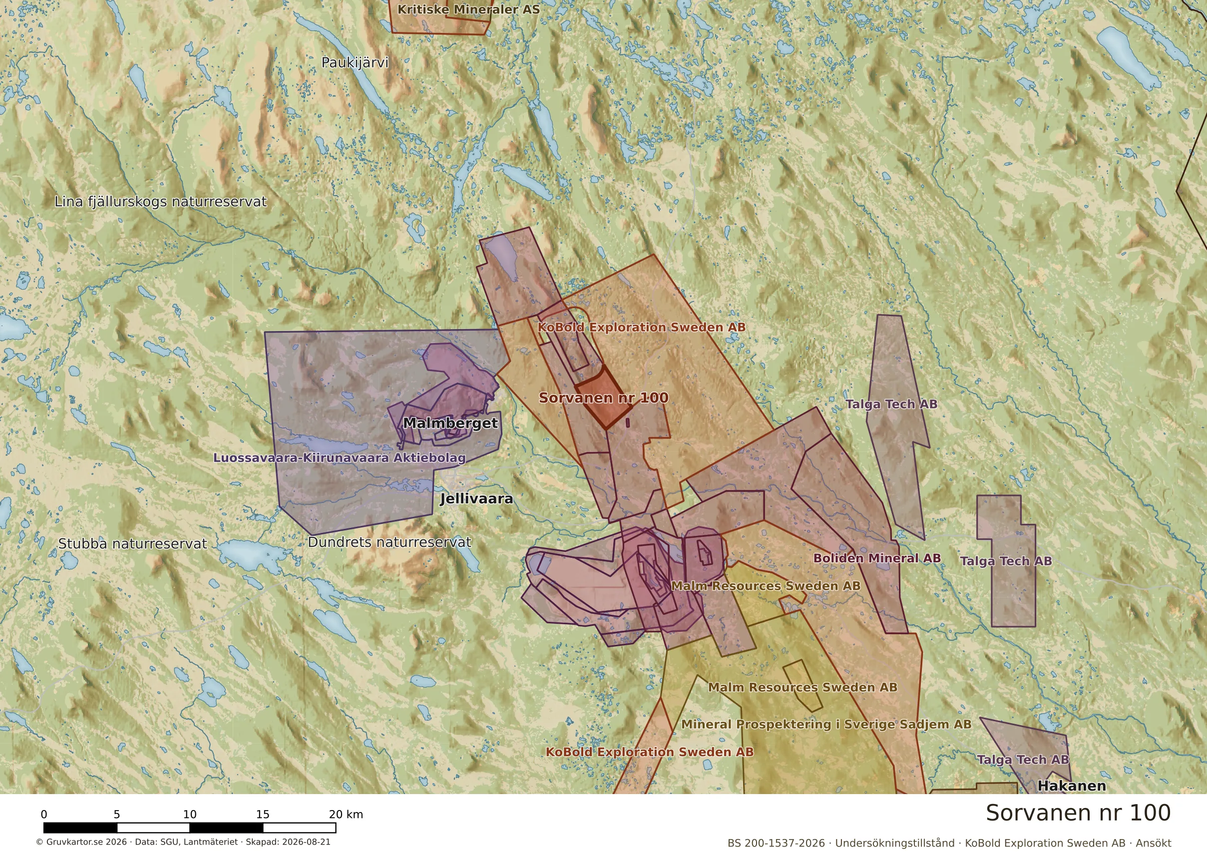 Översiktskarta över Sorvanen nr 100 i sitt landskap