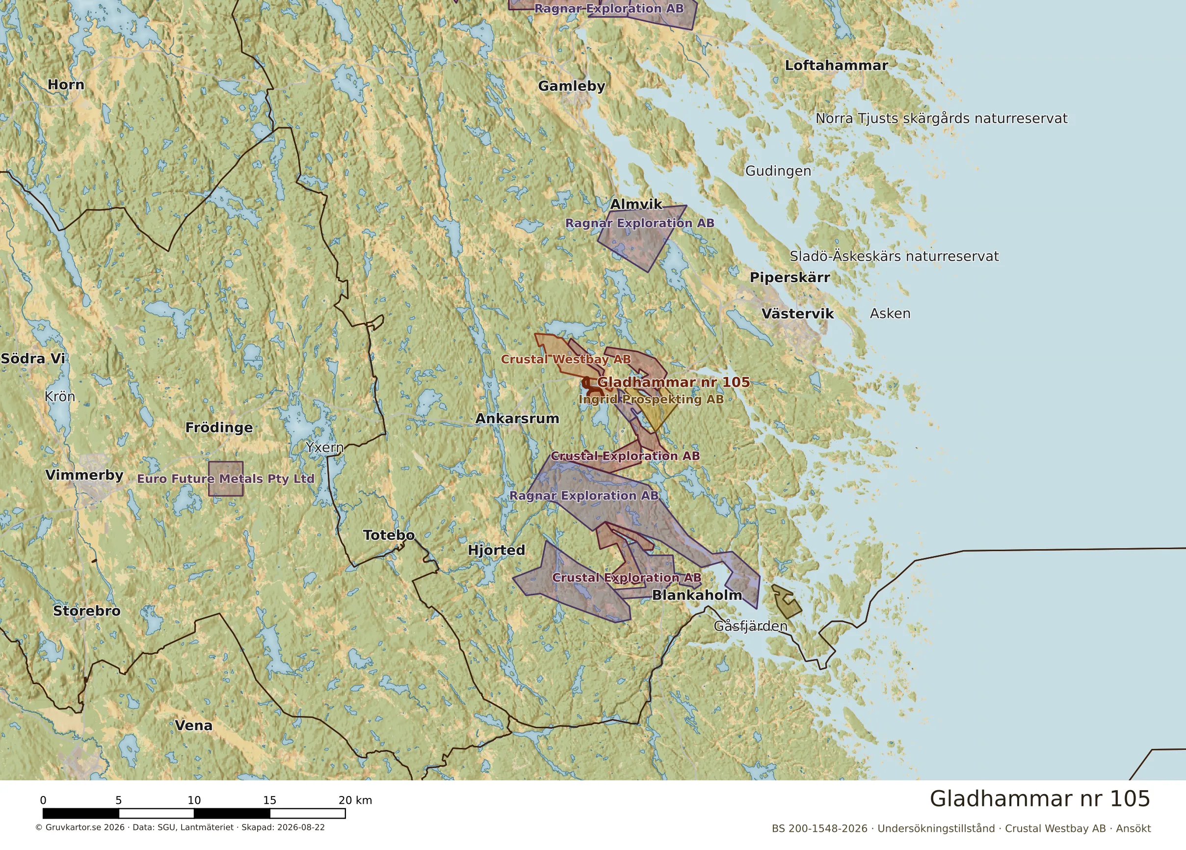 Översiktskarta över Gladhammar nr 105 i sitt landskap