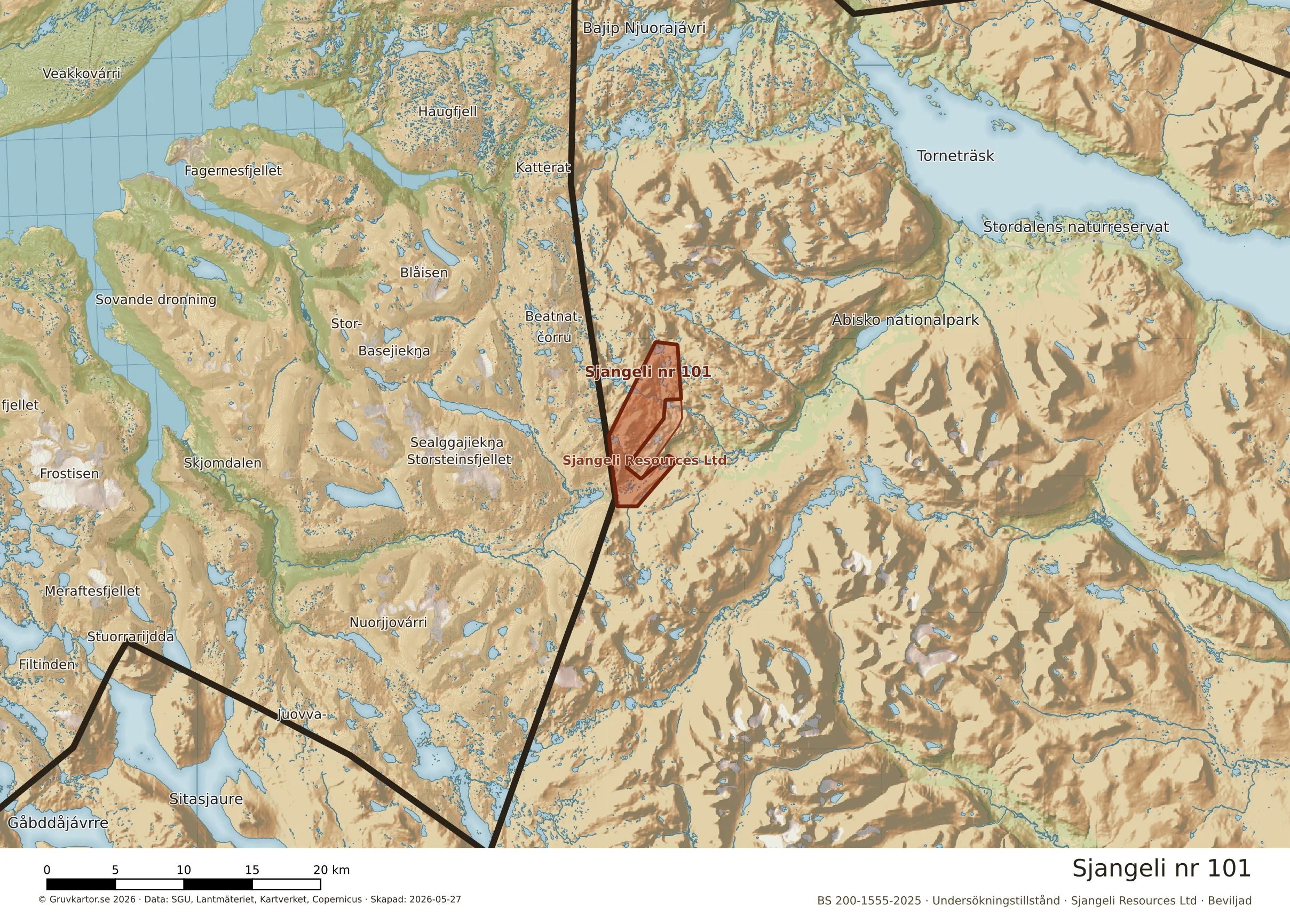Översiktskarta över Sjangeli nr 101 i sitt landskap