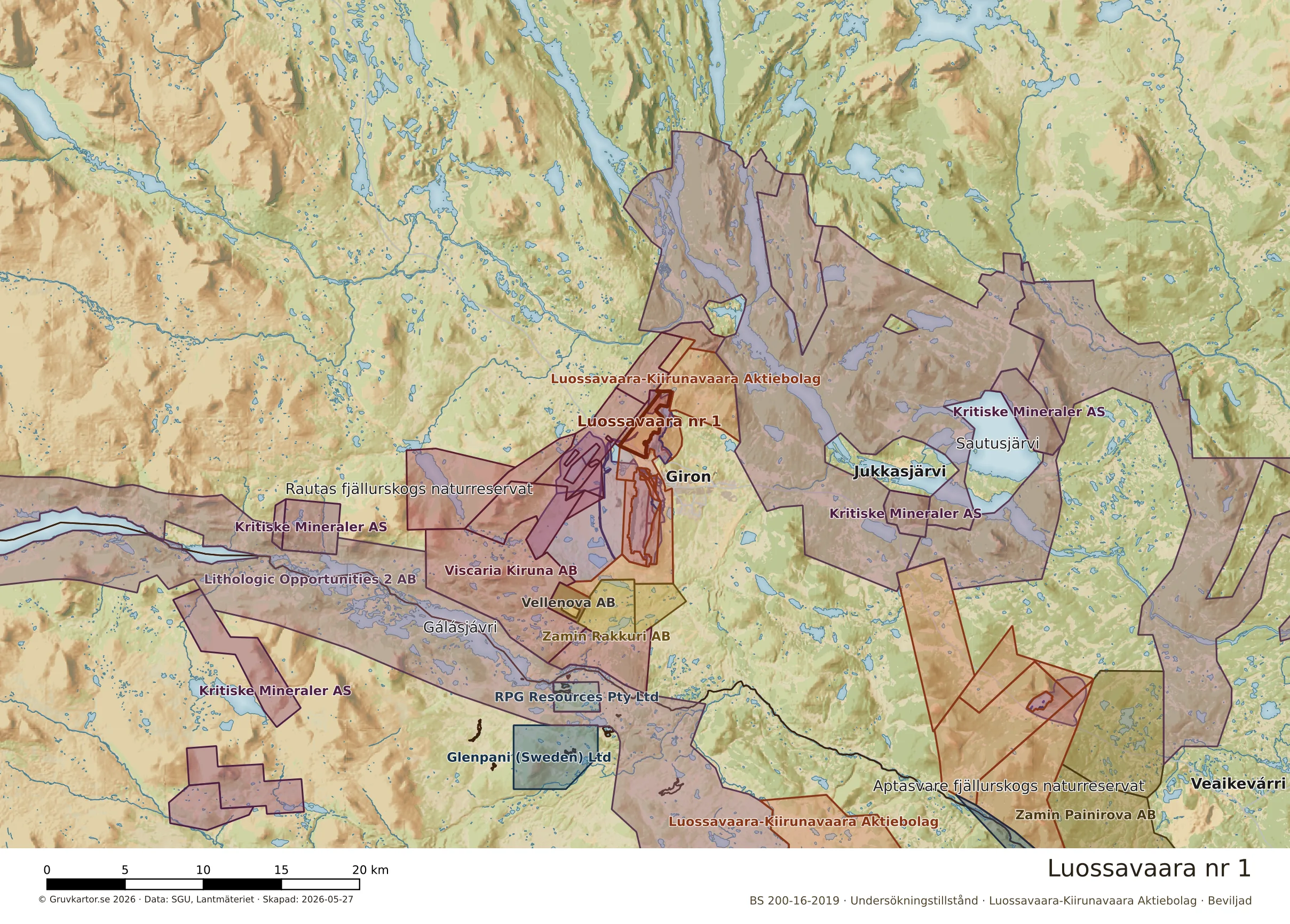 Översiktskarta över Luossavaara nr 1 i sitt landskap