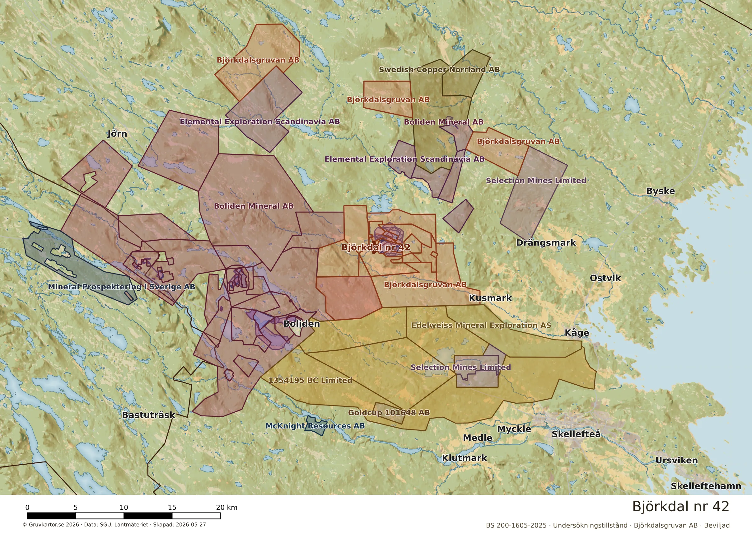 Översiktskarta över Björkdal nr 42 i sitt landskap