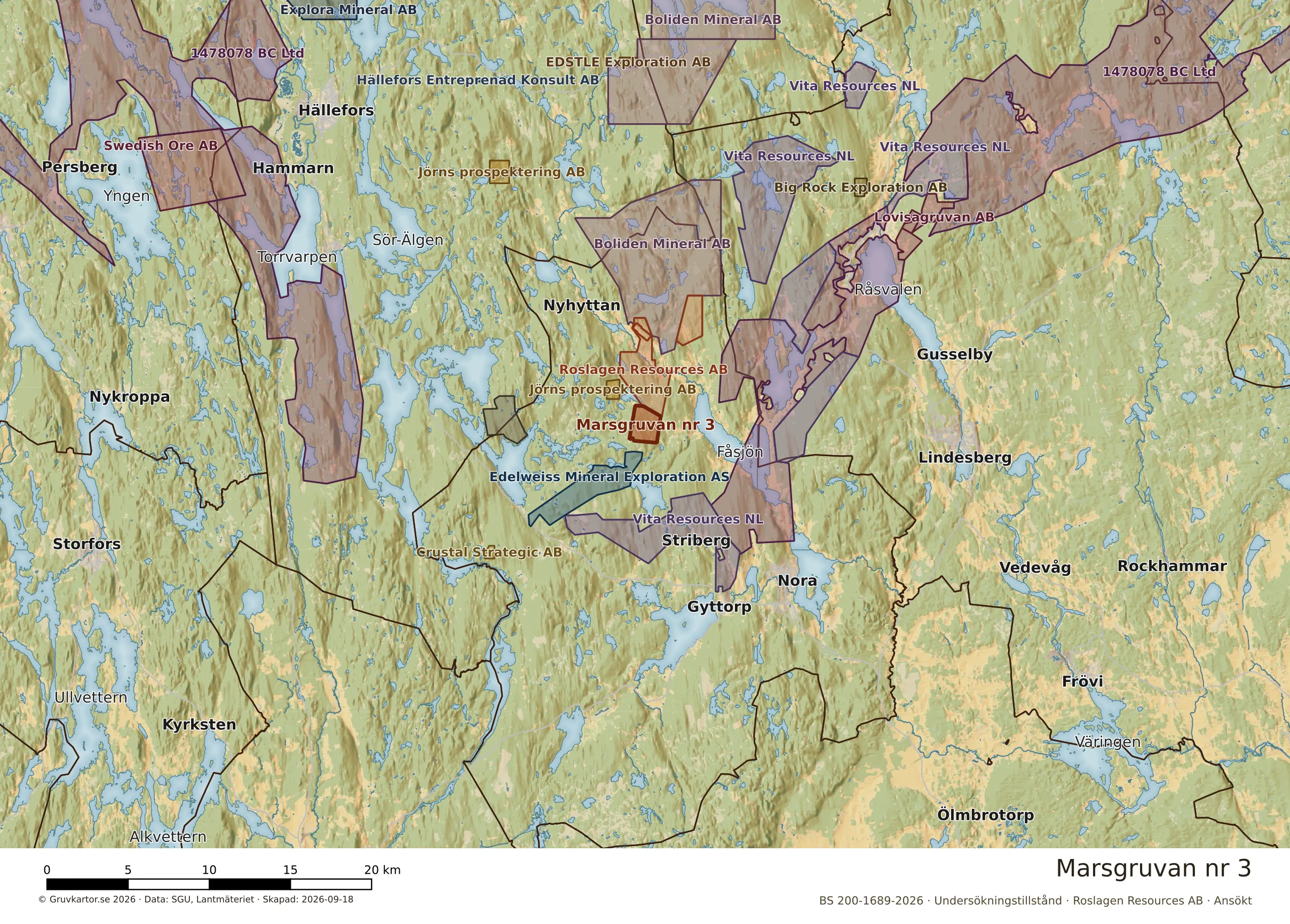 Översiktskarta över Marsgruvan nr 3 i sitt landskap