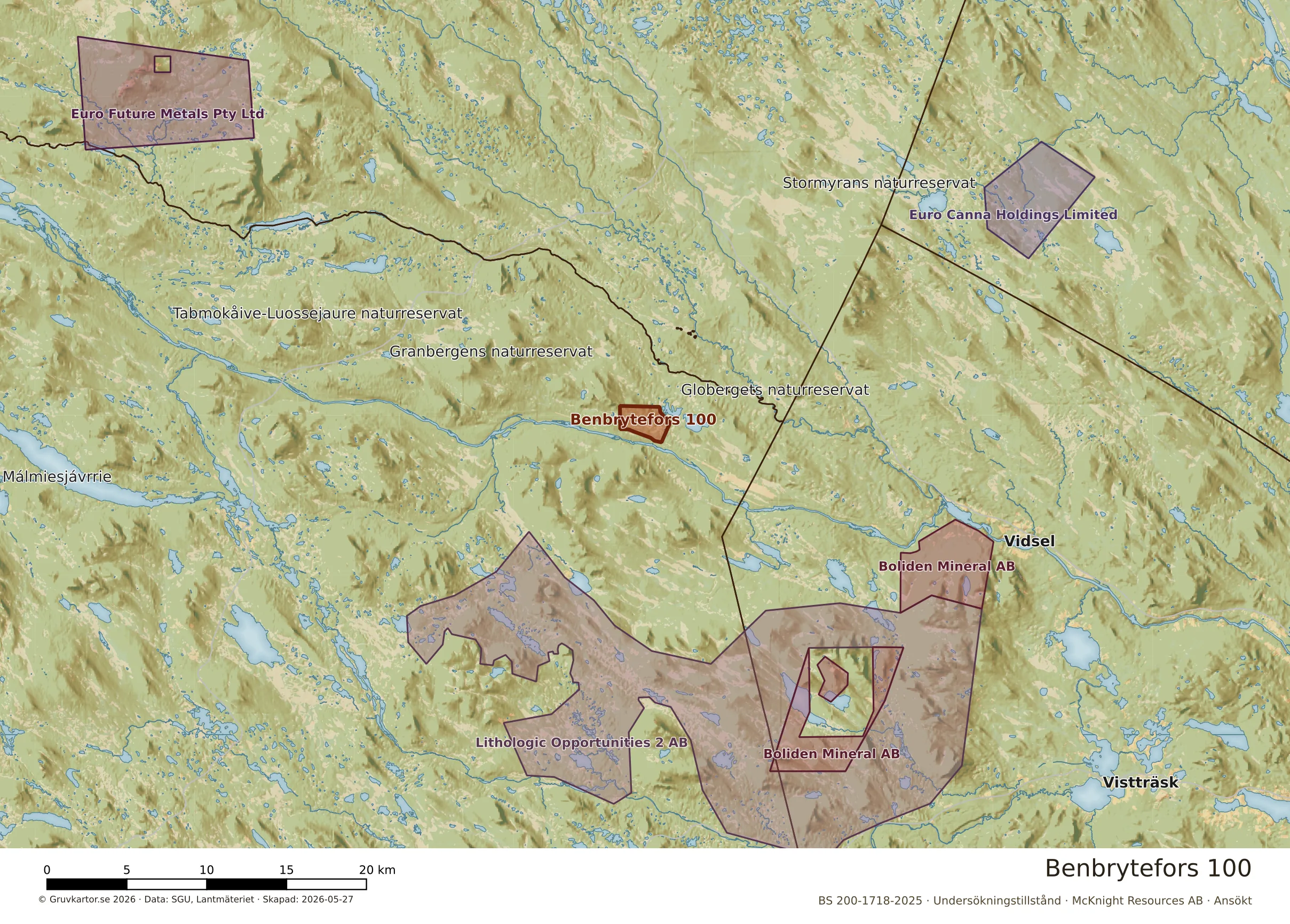 Översiktskarta över Benbrytefors 100 i sitt landskap