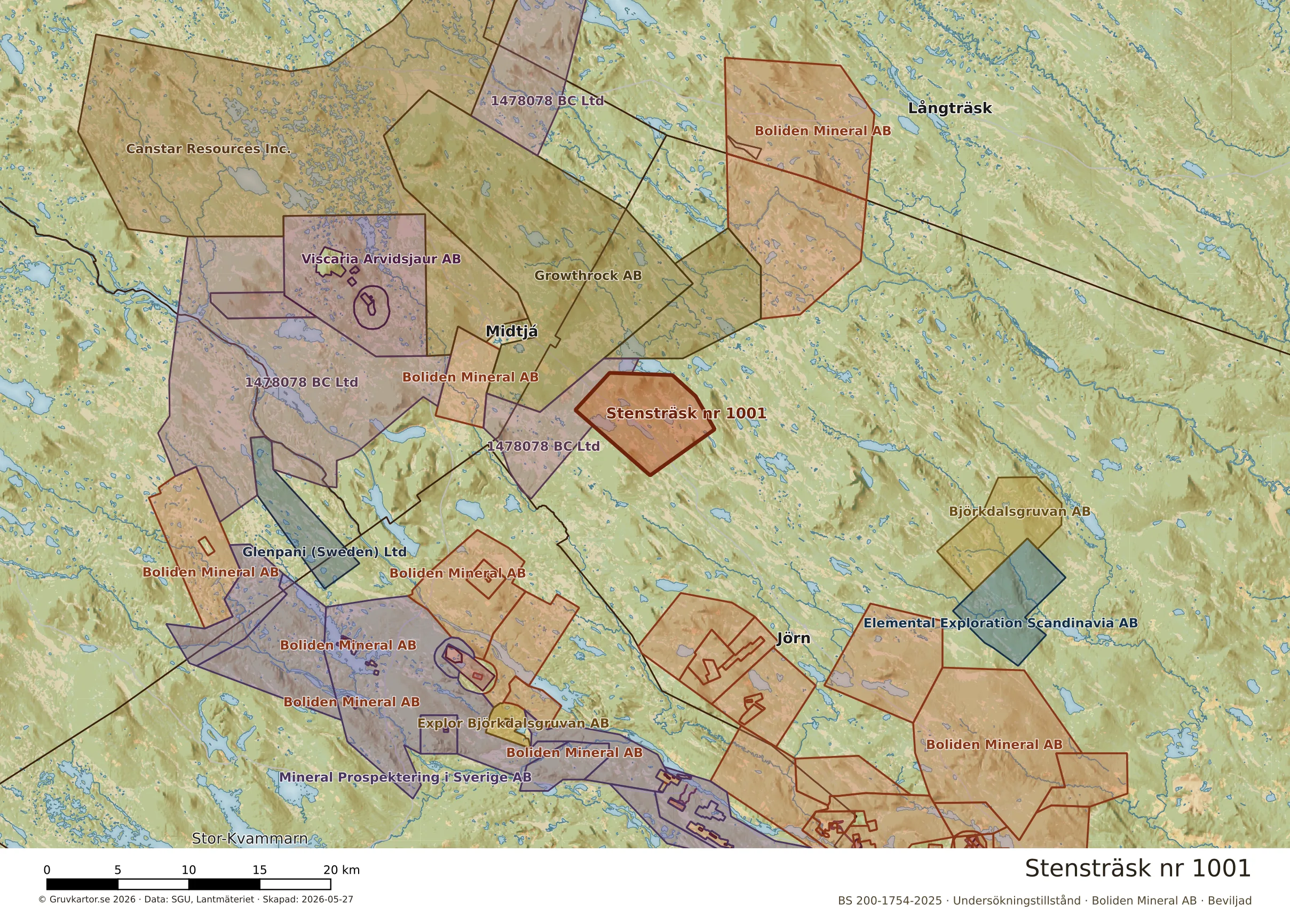 Översiktskarta över Stensträsk nr 1001 i sitt landskap