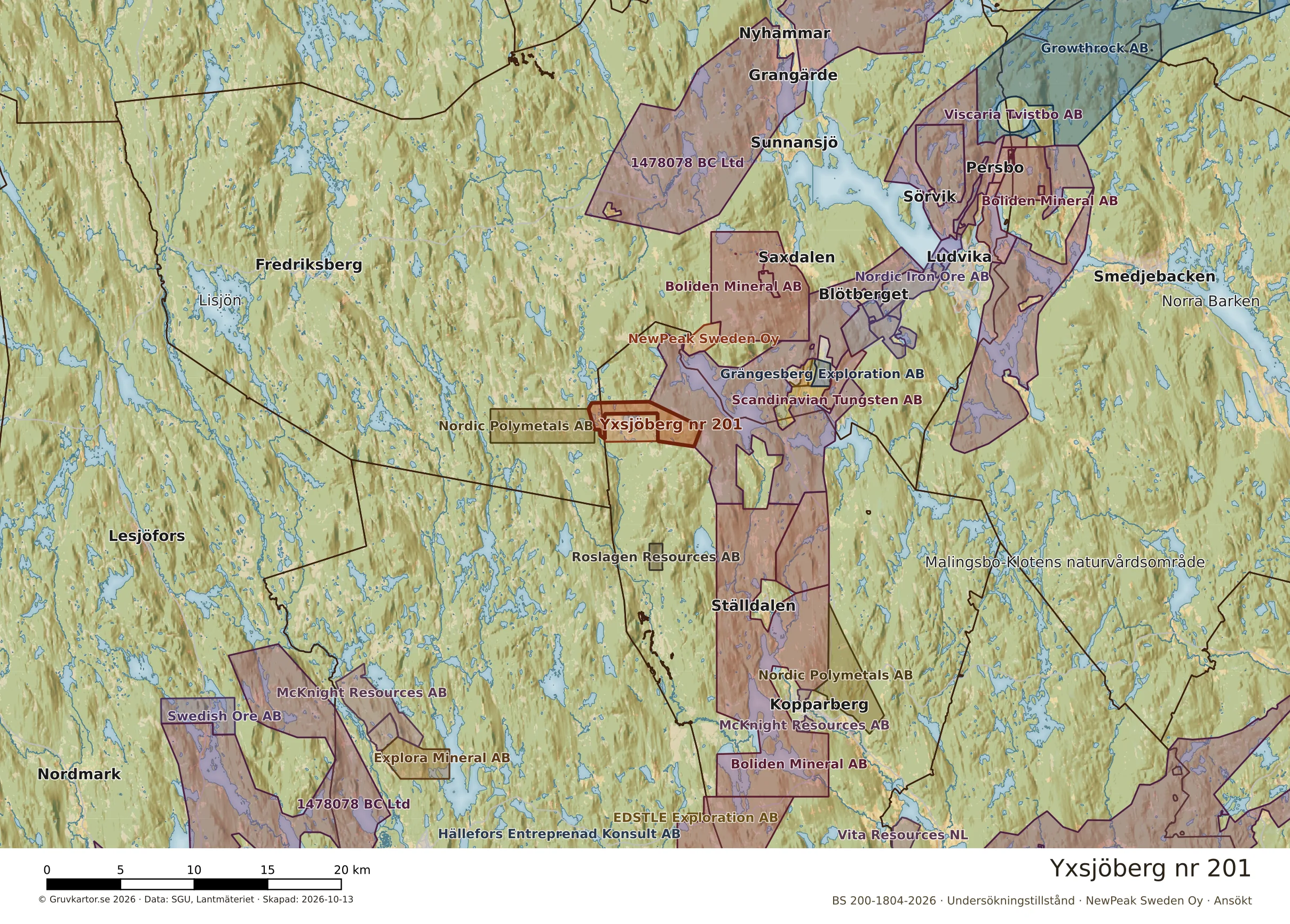 Översiktskarta över Yxsjöberg nr 201 i sitt landskap