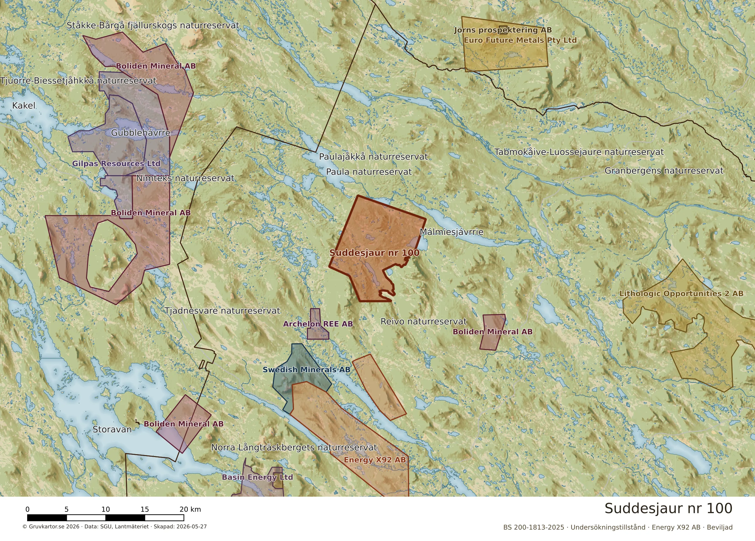 Översiktskarta över Suddesjaur nr 100 i sitt landskap