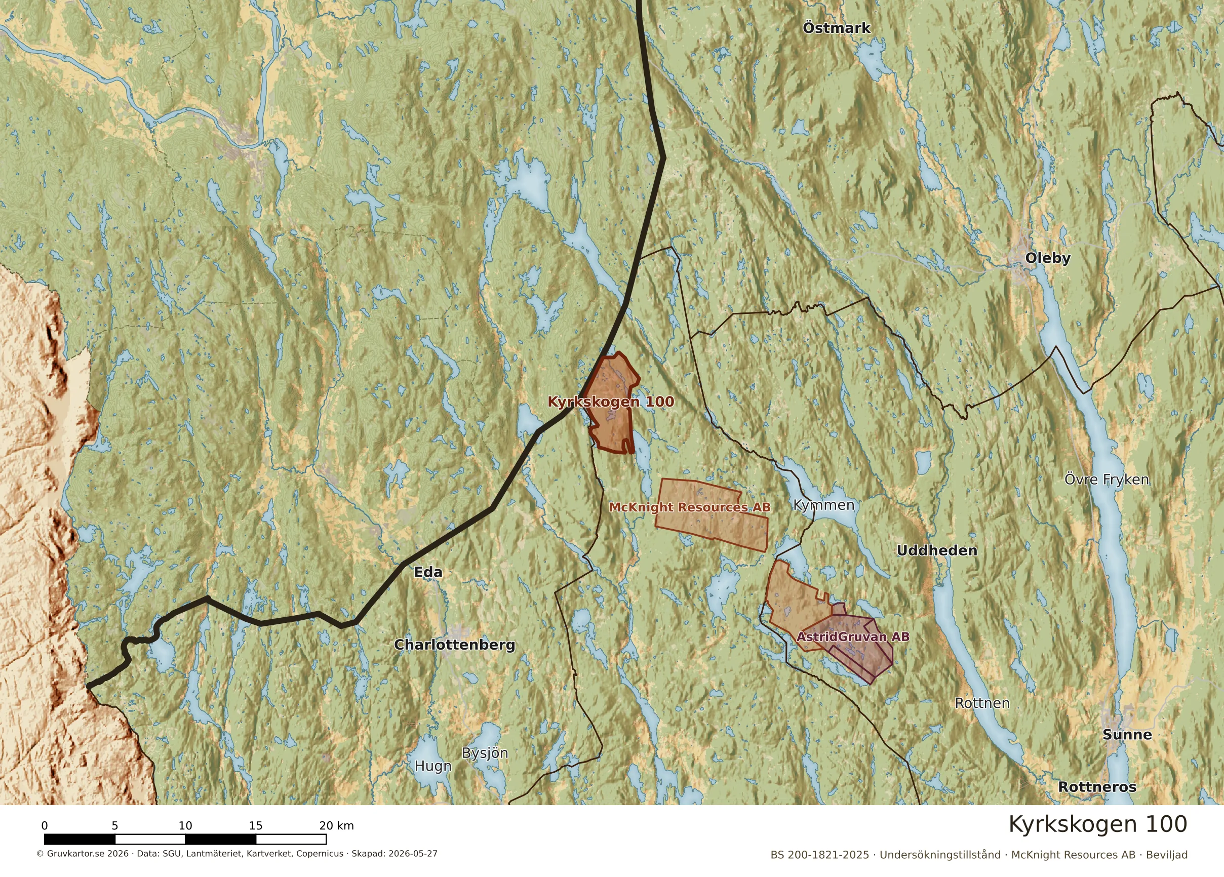Översiktskarta över Kyrkskogen 100 i sitt landskap