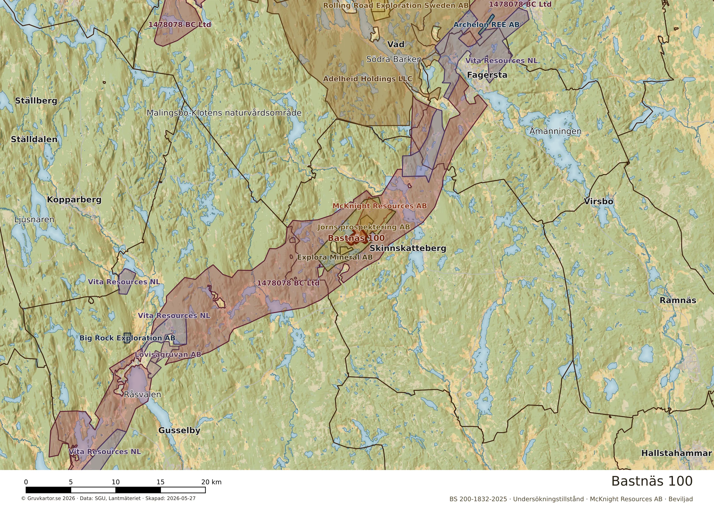 Översiktskarta över Bastnäs 100 i sitt landskap