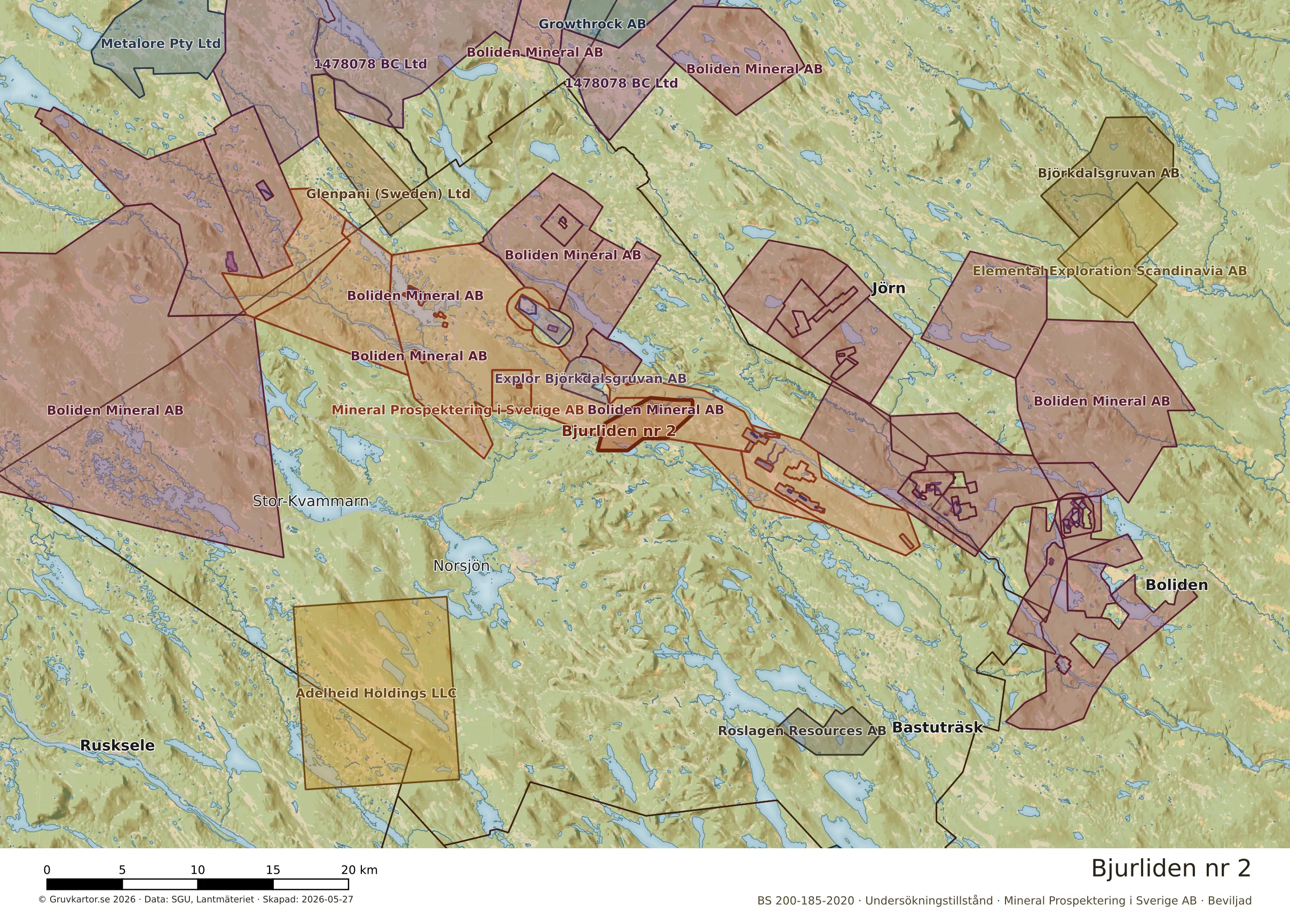 Översiktskarta över Bjurliden nr 2 i sitt landskap