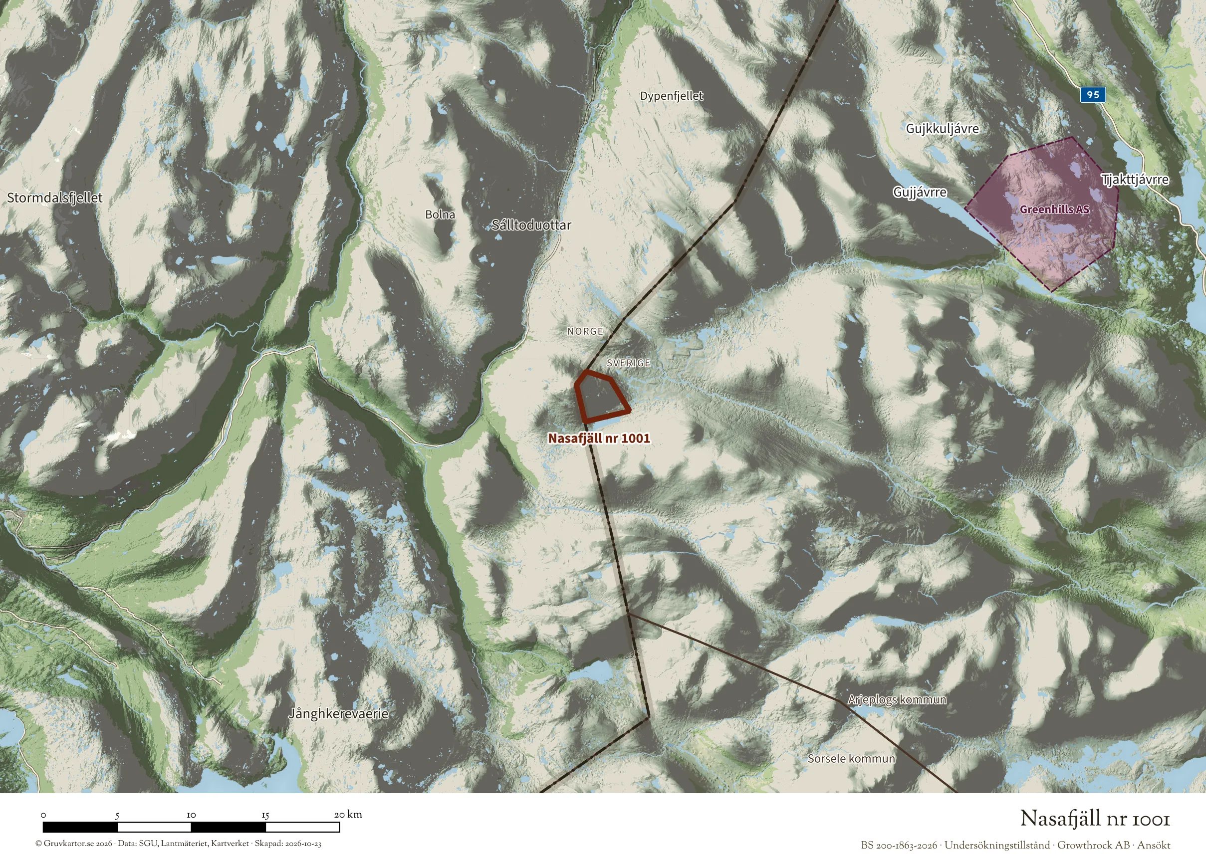 Översiktskarta över Nasafjäll nr 1001 i sitt landskap